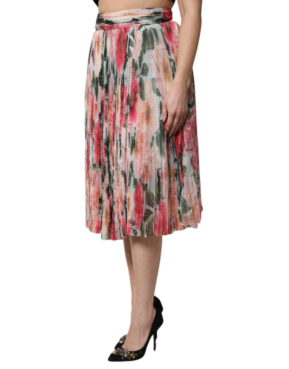 New Dolce & Gabbana Multicolor Silk Floral High Waist Midi Skirt
