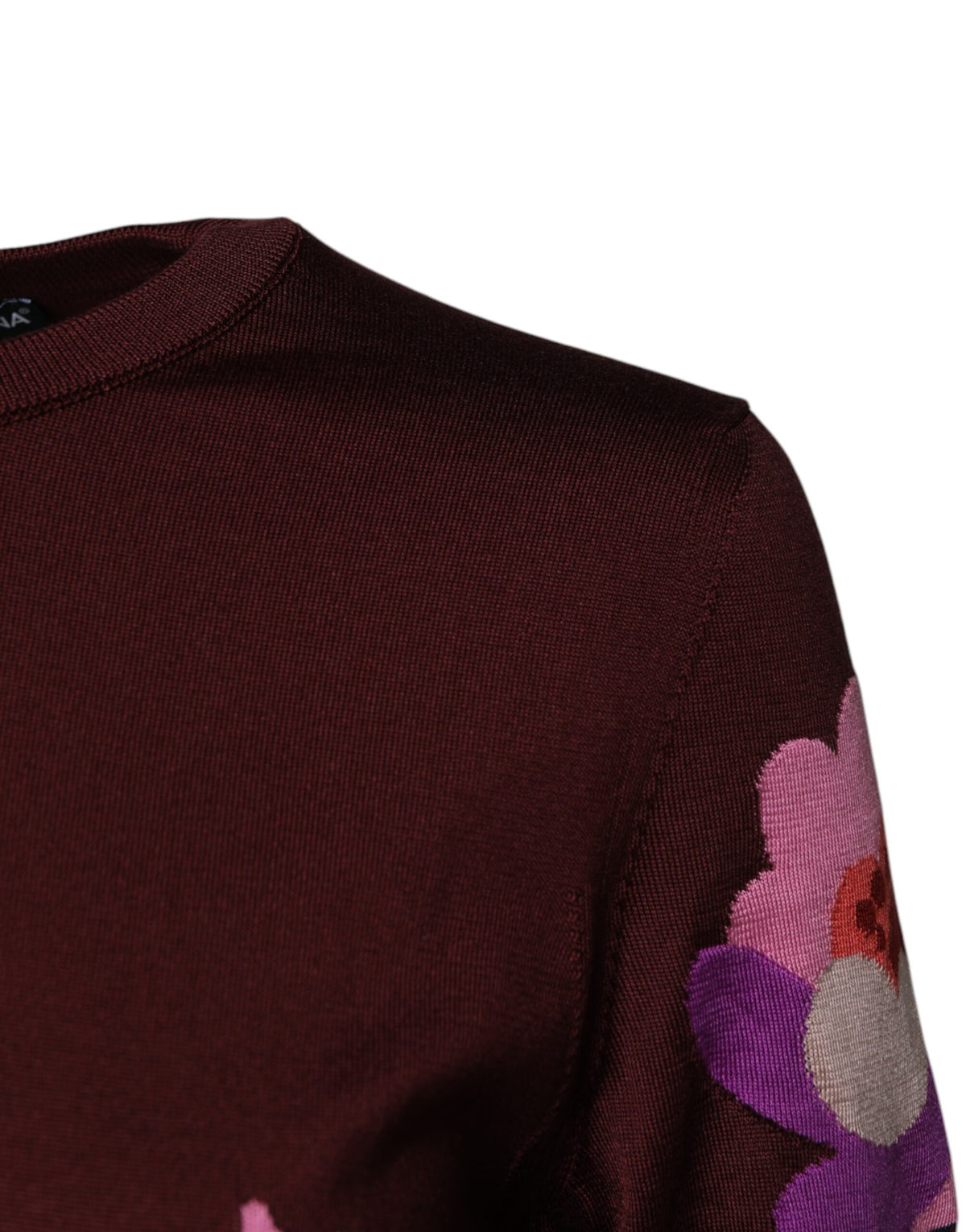 New Dolce & Gabbana Maroon Floral Silk Crew Neck Blouse Top