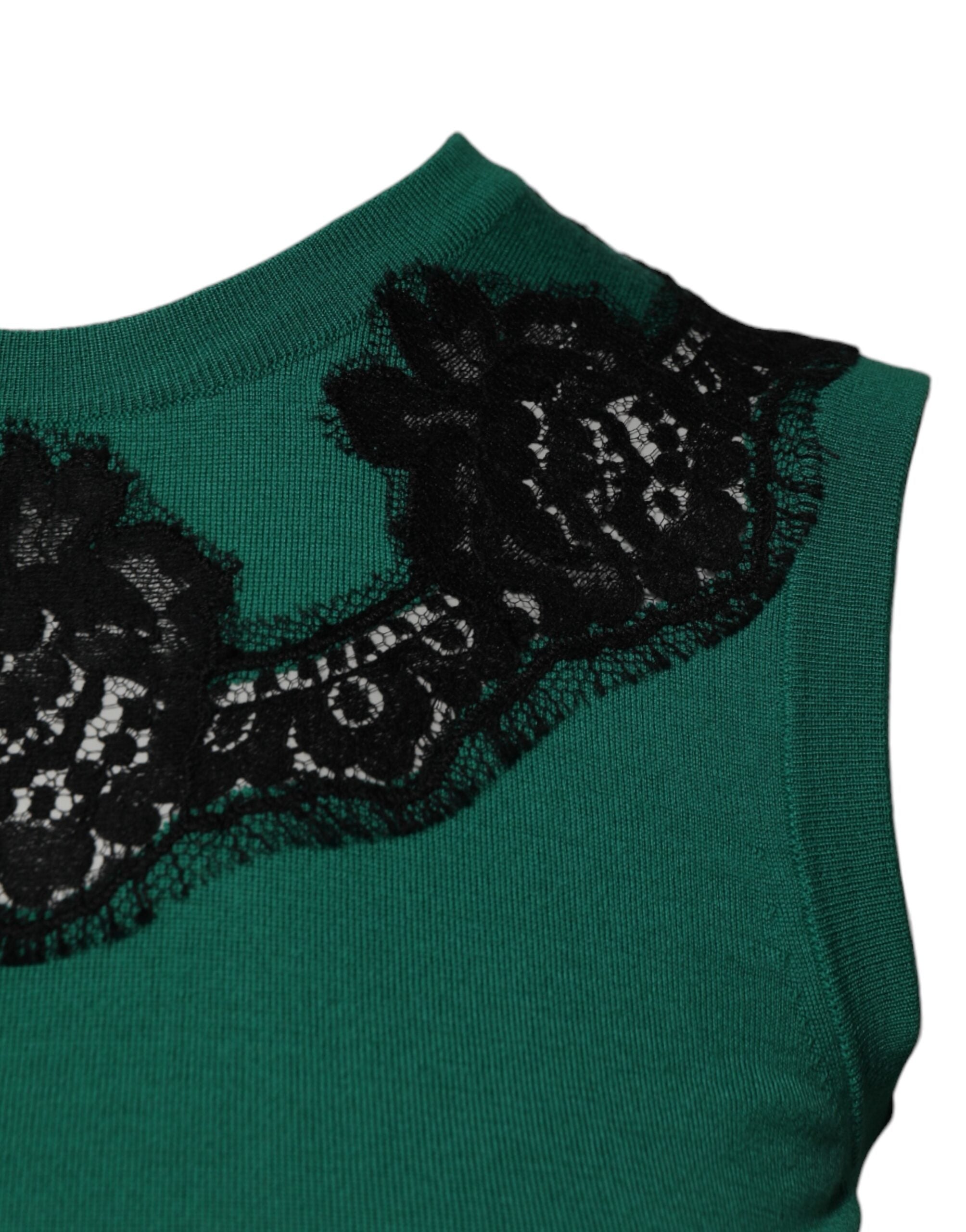 New Dolce & Gabbana Green Wool Lace Detail Sleeveless Tank Top