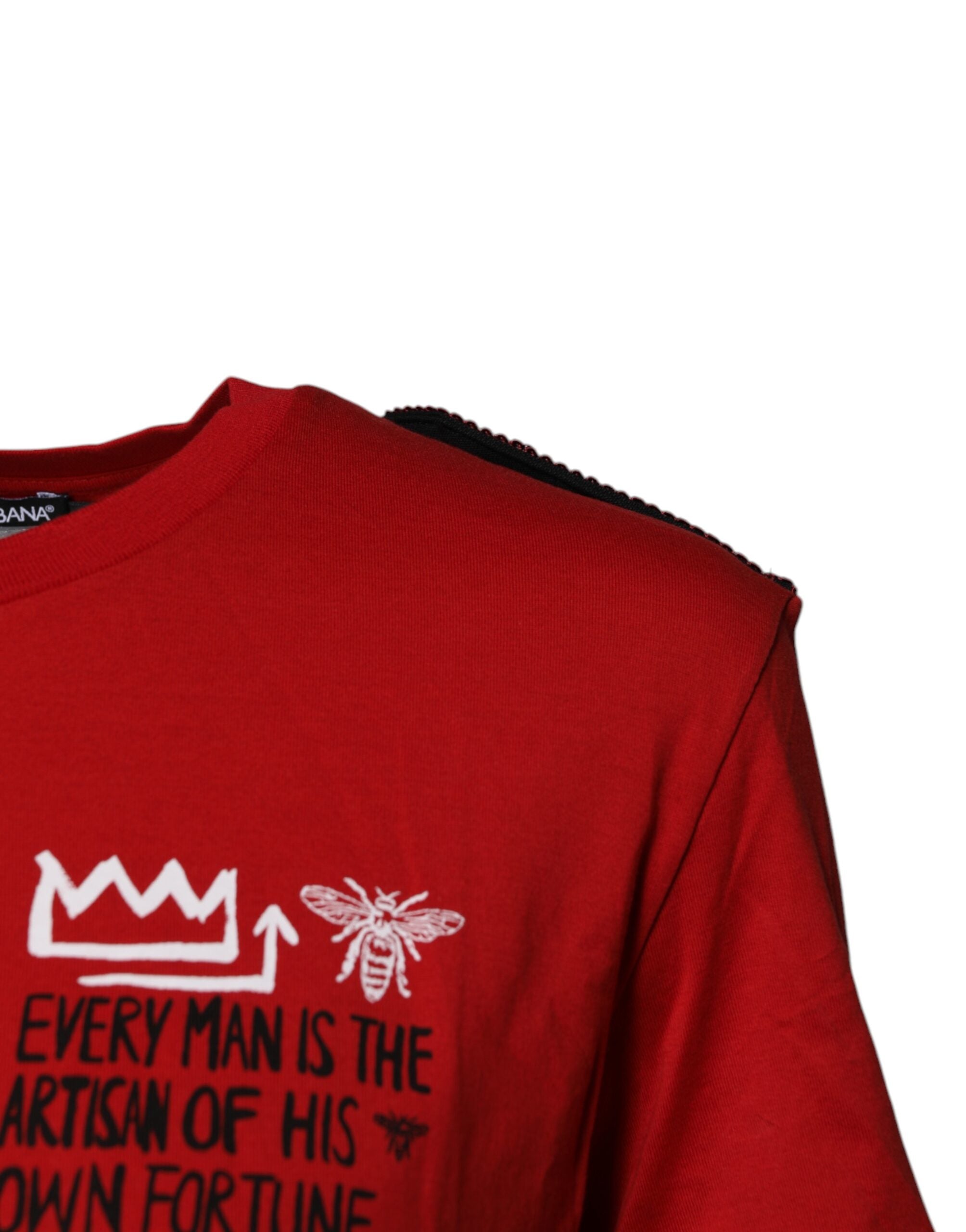 New Dolce & Gabbana Red Cotton Round Neck Short Sleeves T-shirt