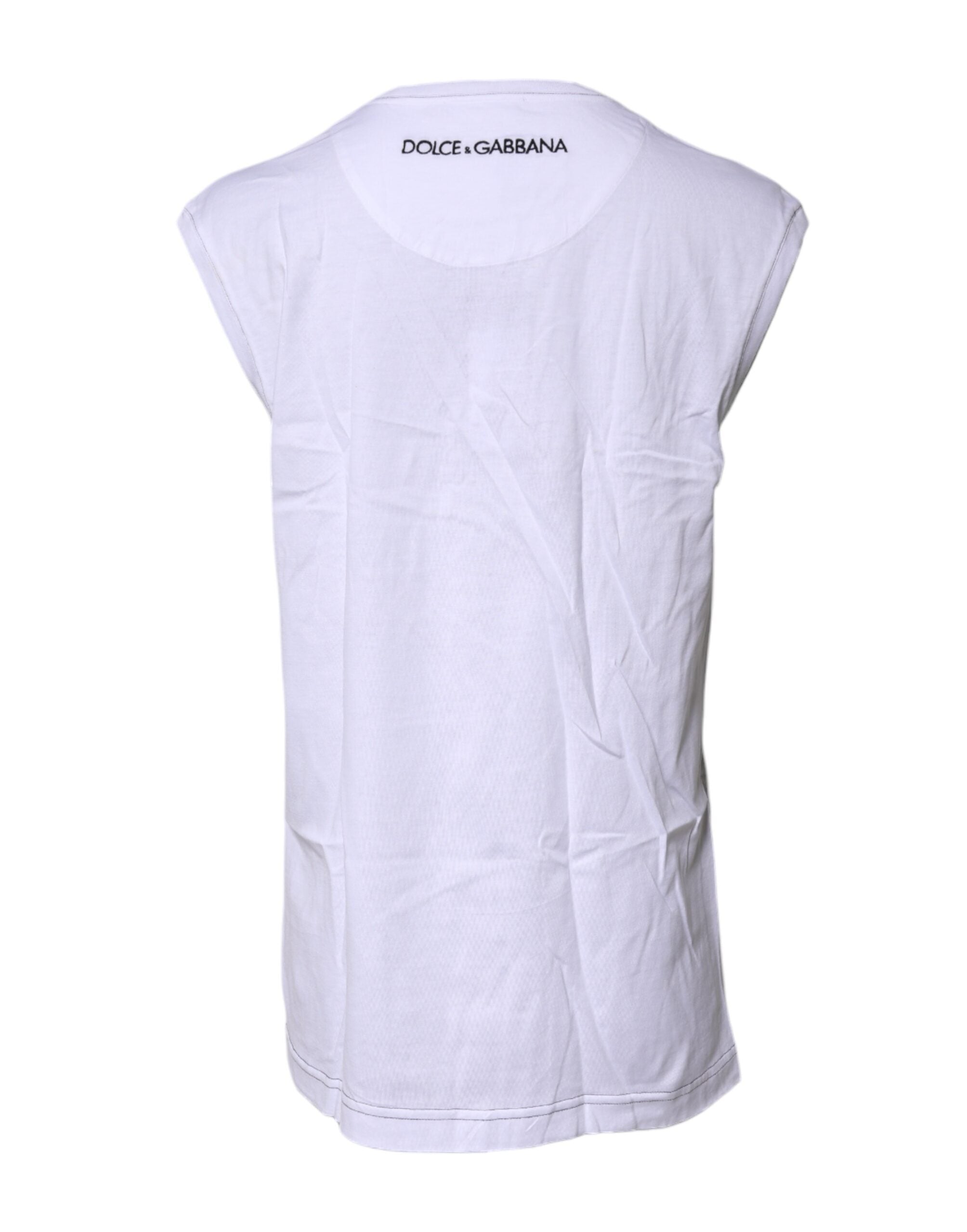 Pre-Owned Dolce & Gabbana White Cotton Sleeveless Printed Tank T-shirt