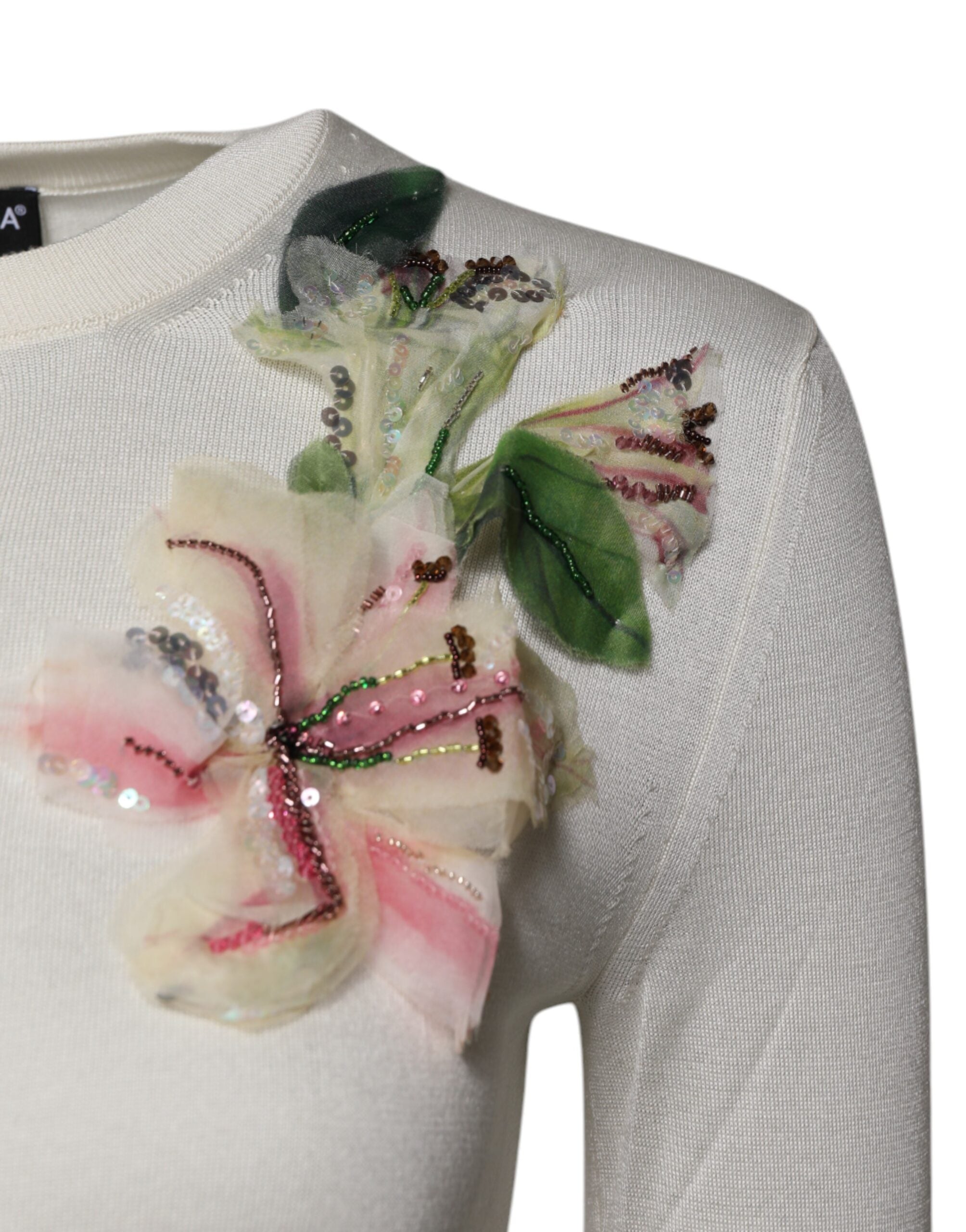 New Dolce & Gabbana Cream Floral Silk Embellished Cardigan Sweater
