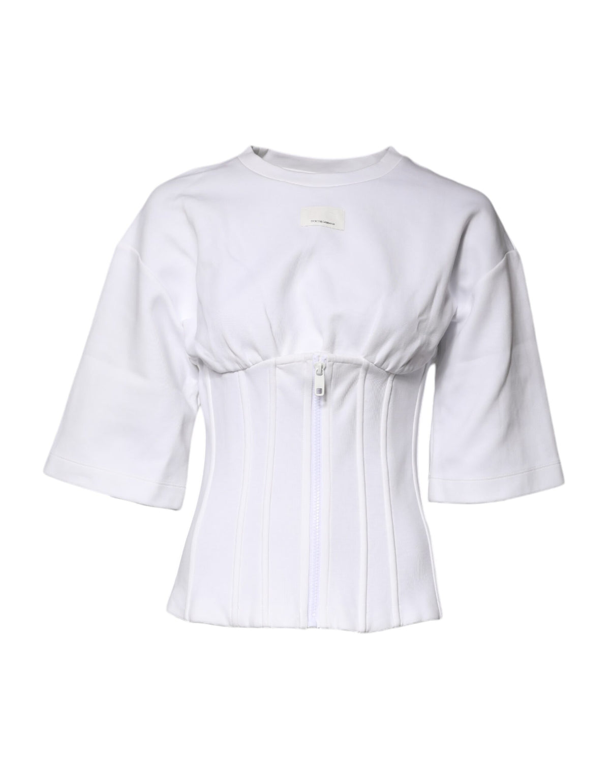 Dolce & Gabbana White Cotton Blend 3/4 Sleeves Blouse Top