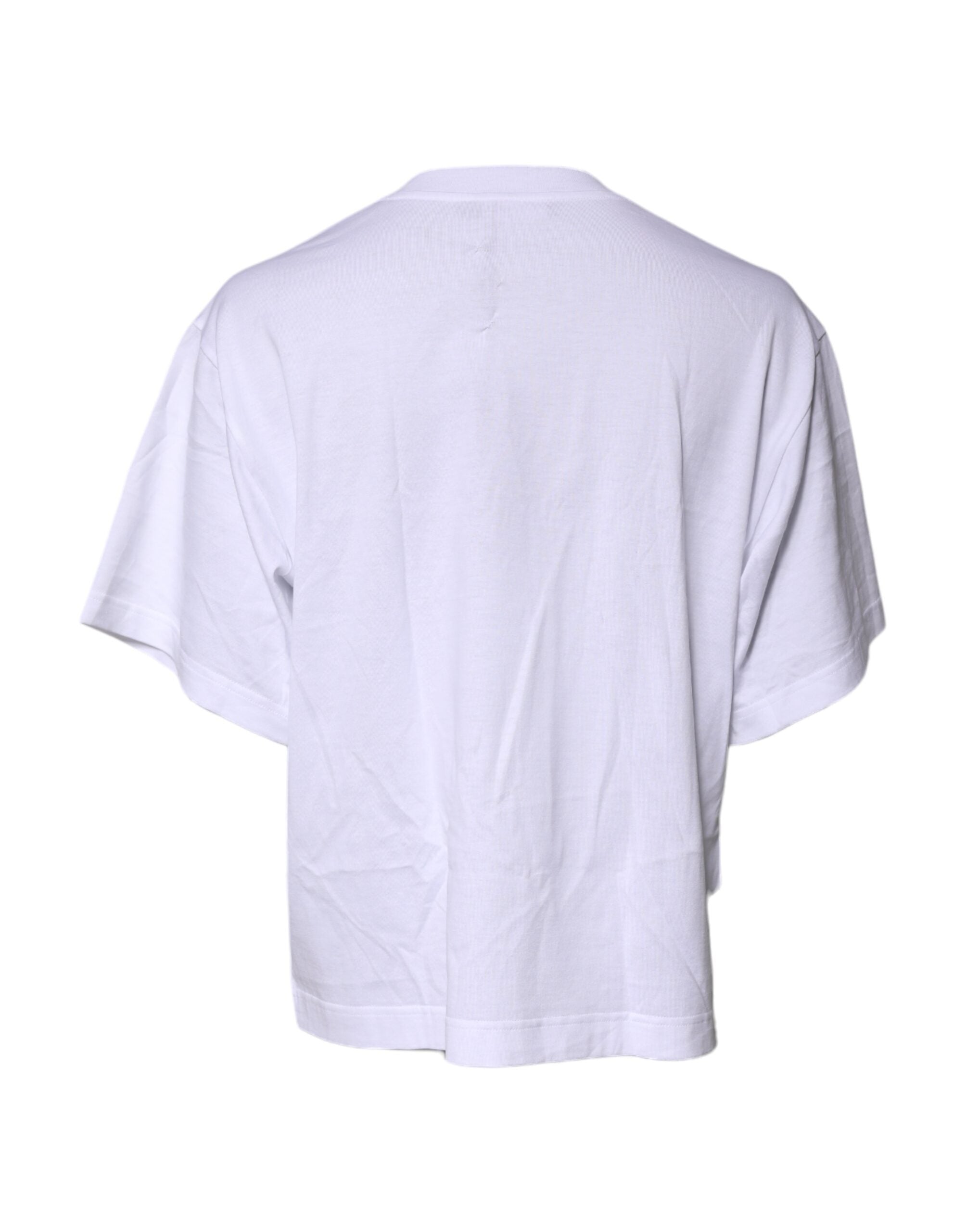 Pre-Owned Dolce & Gabbana White Printed Round Neck Top Cotton T-shirt