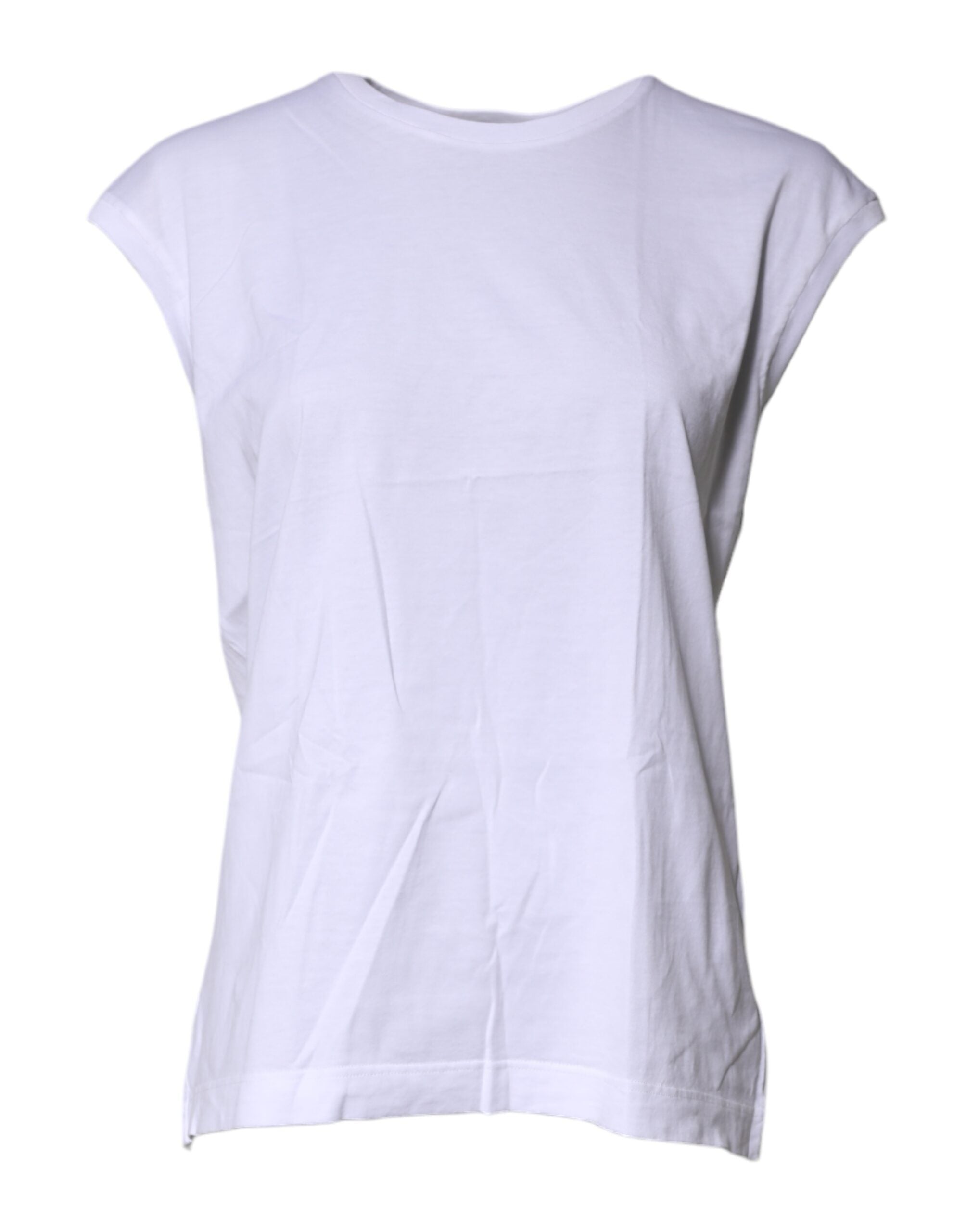 Dolce & Gabbana White Cotton Sleeveless Round Neck Tank Top