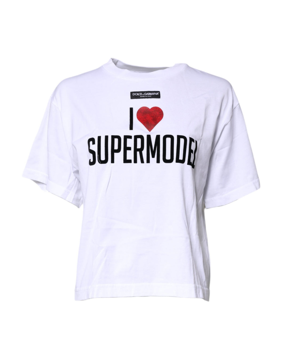 New Dolce & Gabbana White Printed Round Neck Top Cotton T-shirt
