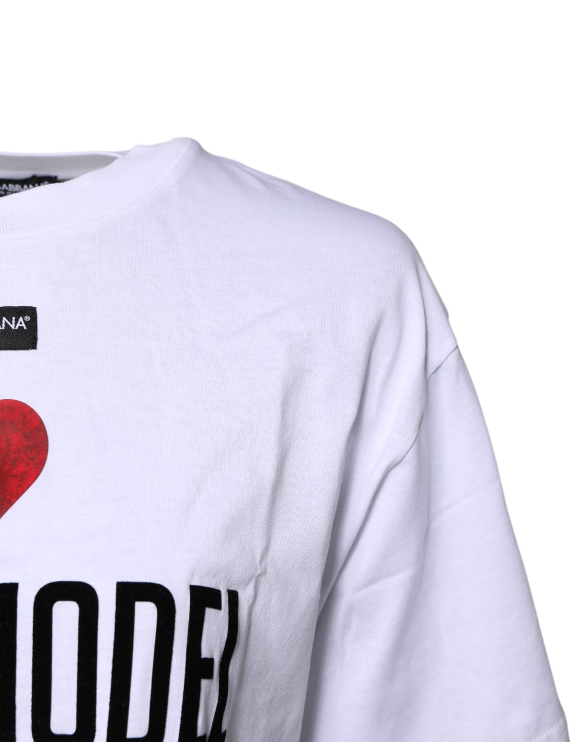New Dolce & Gabbana White Printed Round Neck Top Cotton T-shirt