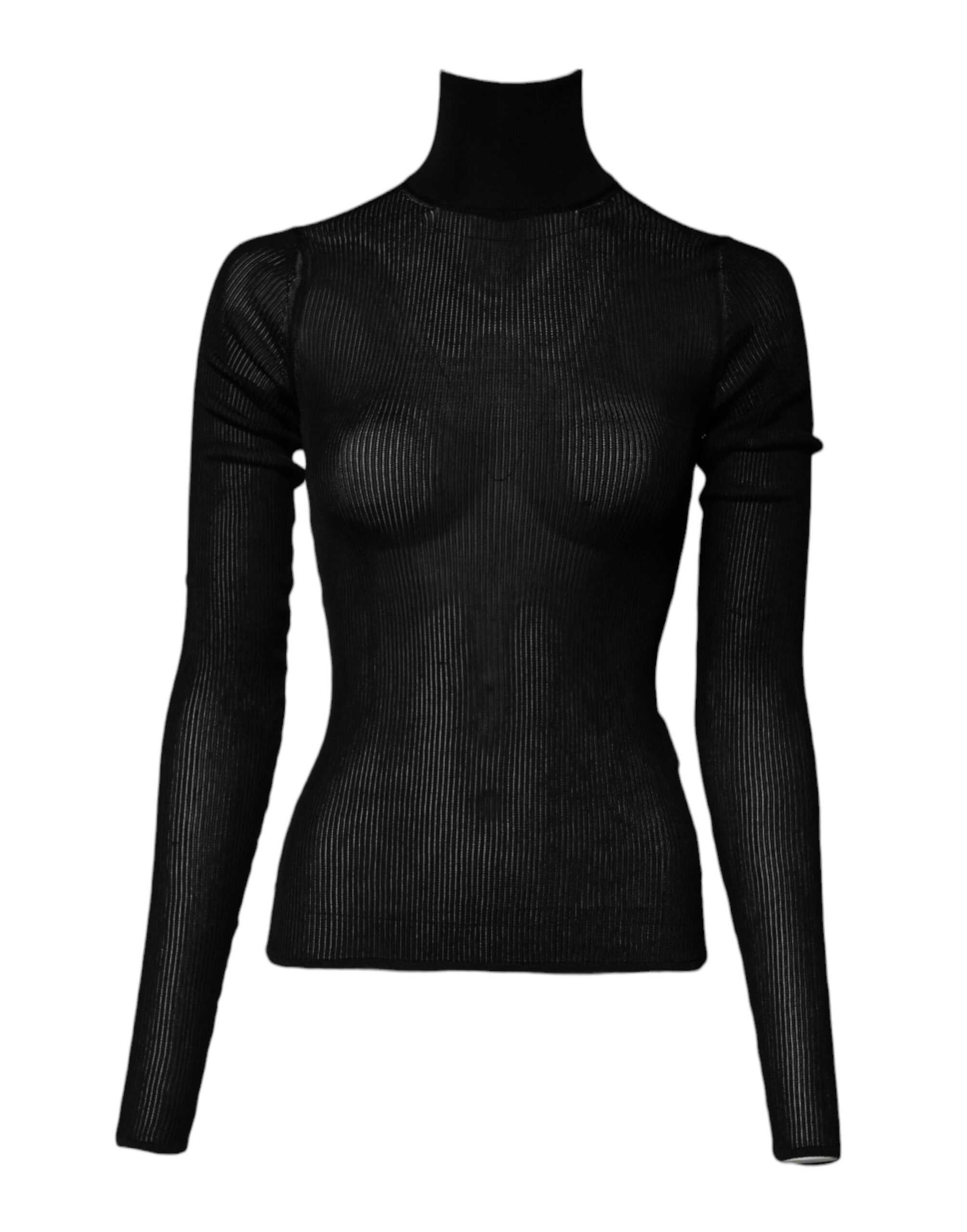 Dolce & Gabbana Black Knit Long Sleeves Turtleneck Slim Top