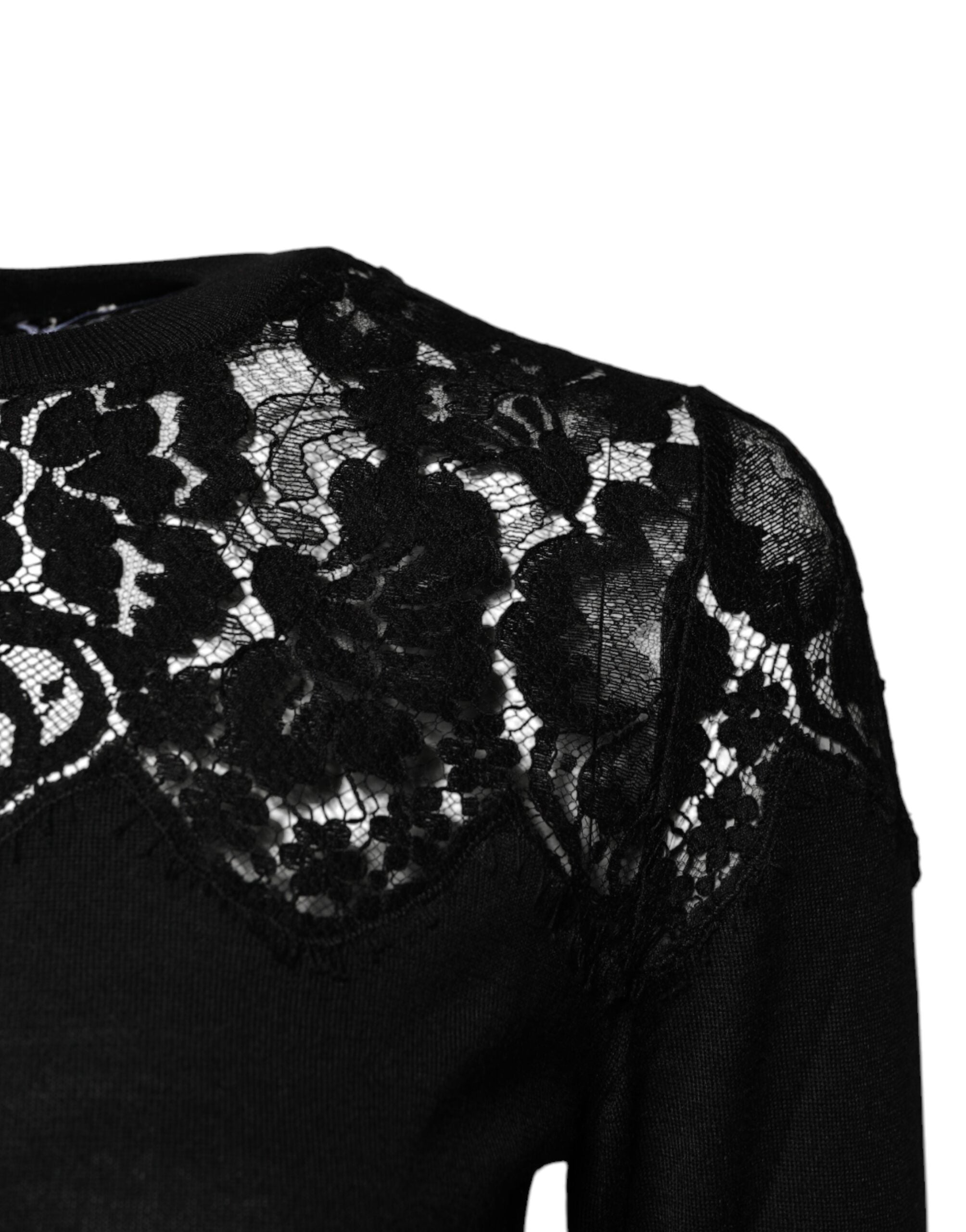 New Dolce & Gabbana Black Floral Lace Long Sleeves Blouse Top