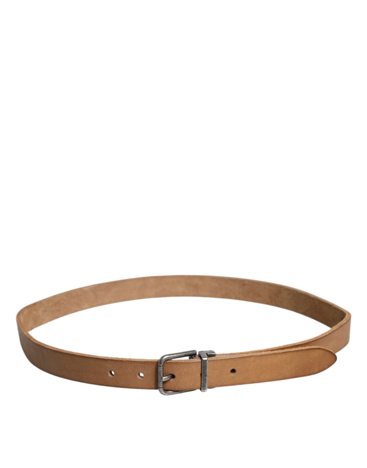 New Dolce & Gabbana Brown Leather Silver Tone Metal Buckle Belt