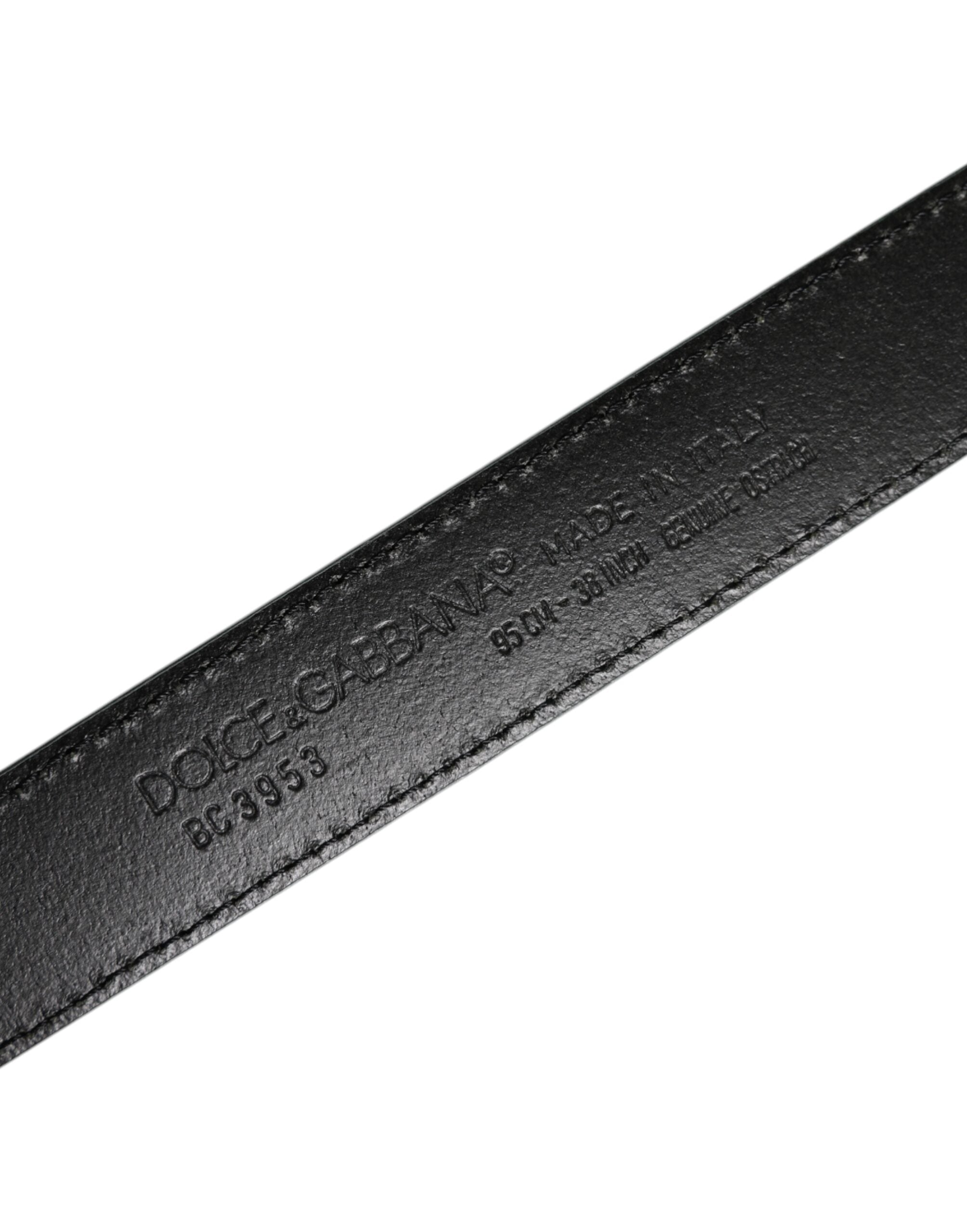 New Dolce & Gabbana Green Leather Silver Tone Metal Buckle Belt