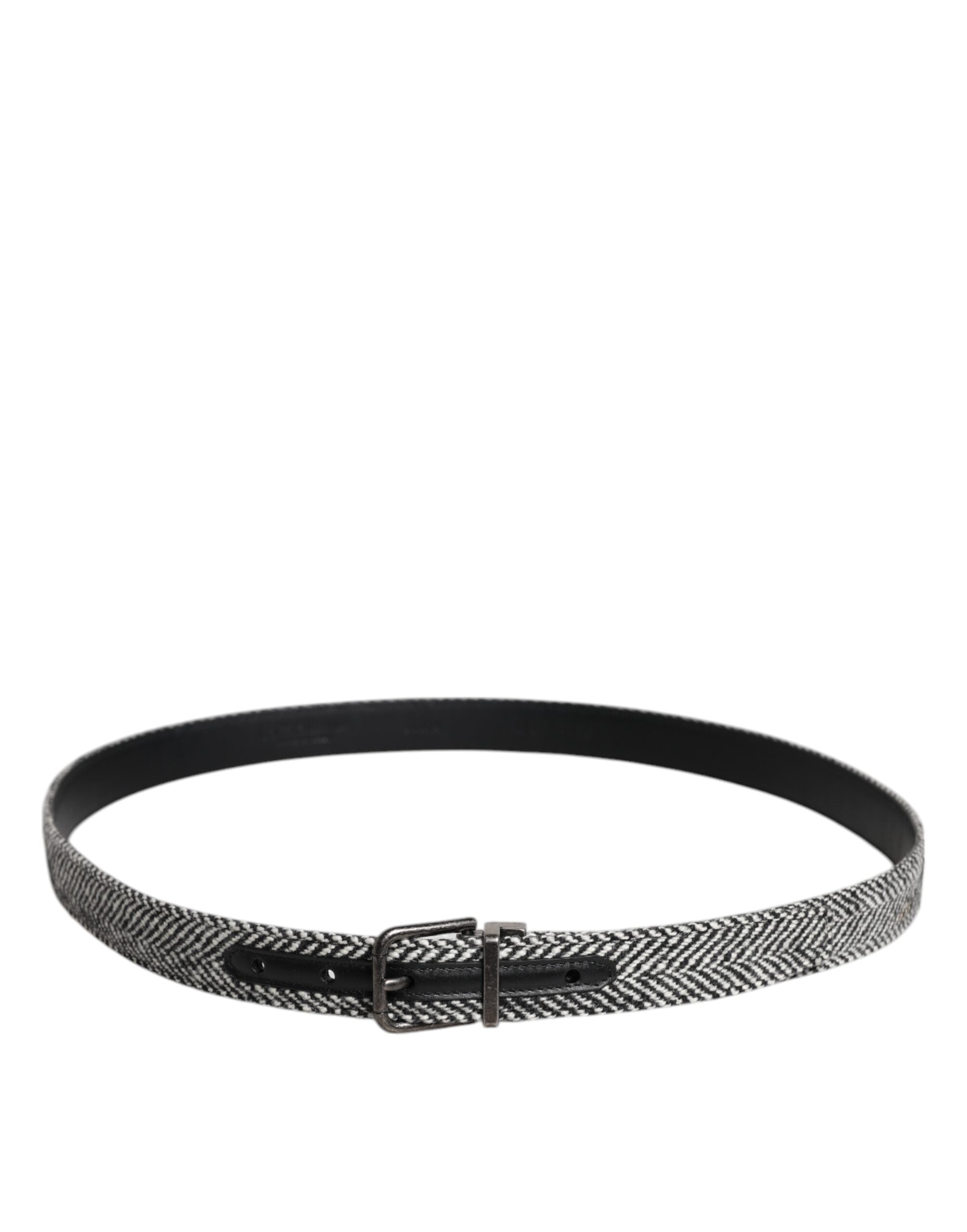 New Dolce & Gabbana Black White Silver Tone Metal Buckle Belt