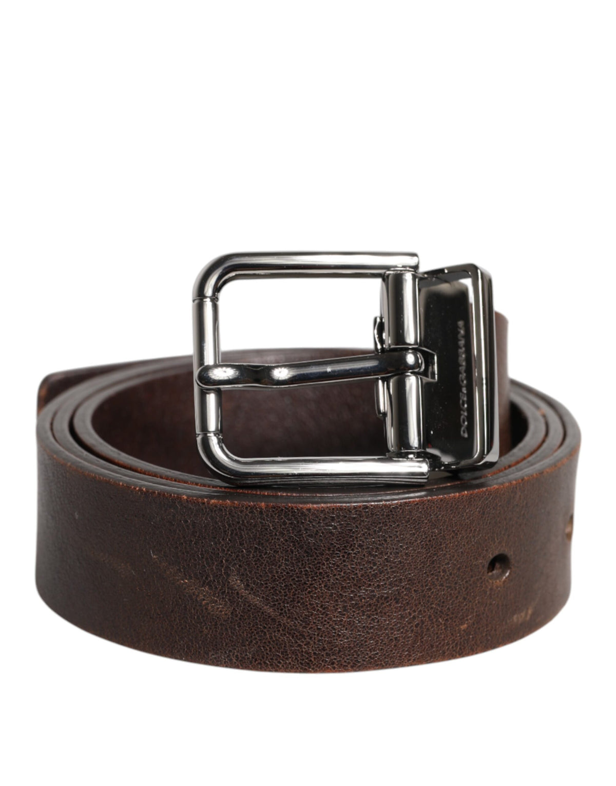 Dolce & Gabbana Brown Leather Classic Metal Logo Buckle Belt