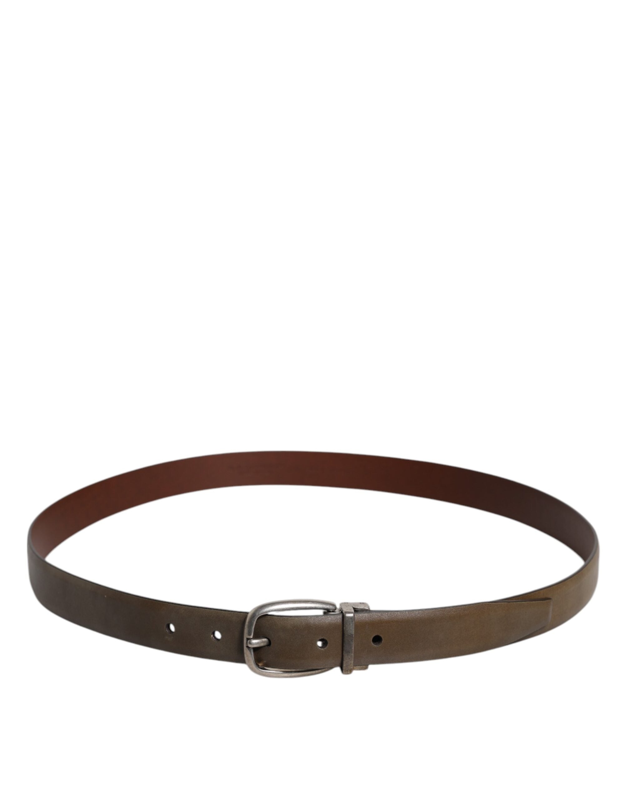 New Dolce & Gabbana Brown Leather Classic Metal Logo Buckle Belt