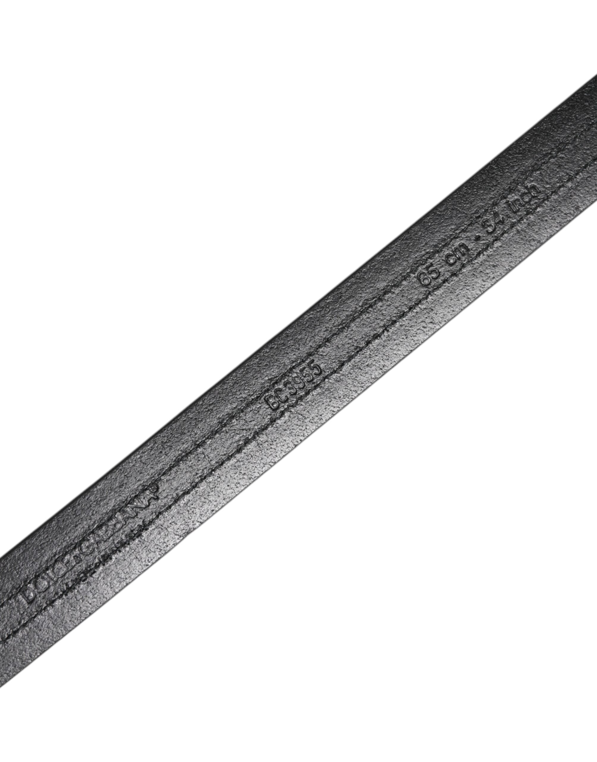 Dolce & Gabbana Black Burgundy Calfskin Metal Logo Buckle Belt