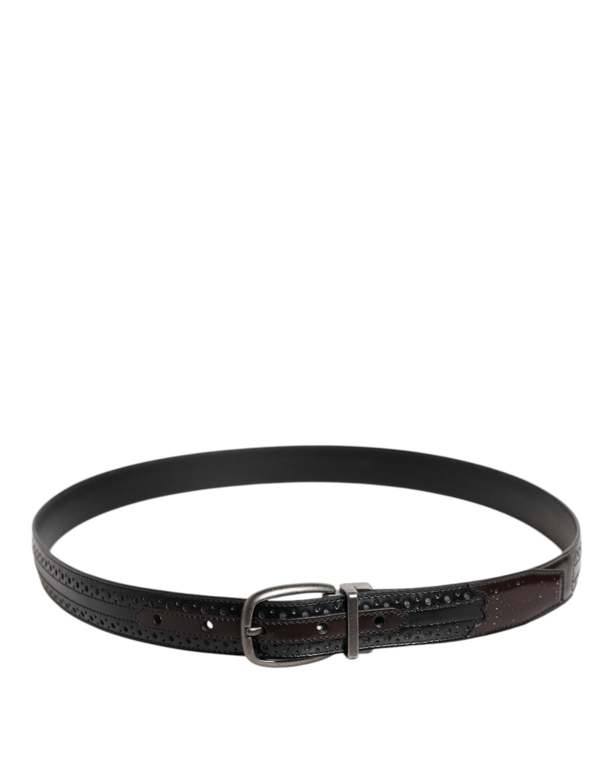 New Dolce & Gabbana Black Brown Leather Classic Metal Buckle Belt