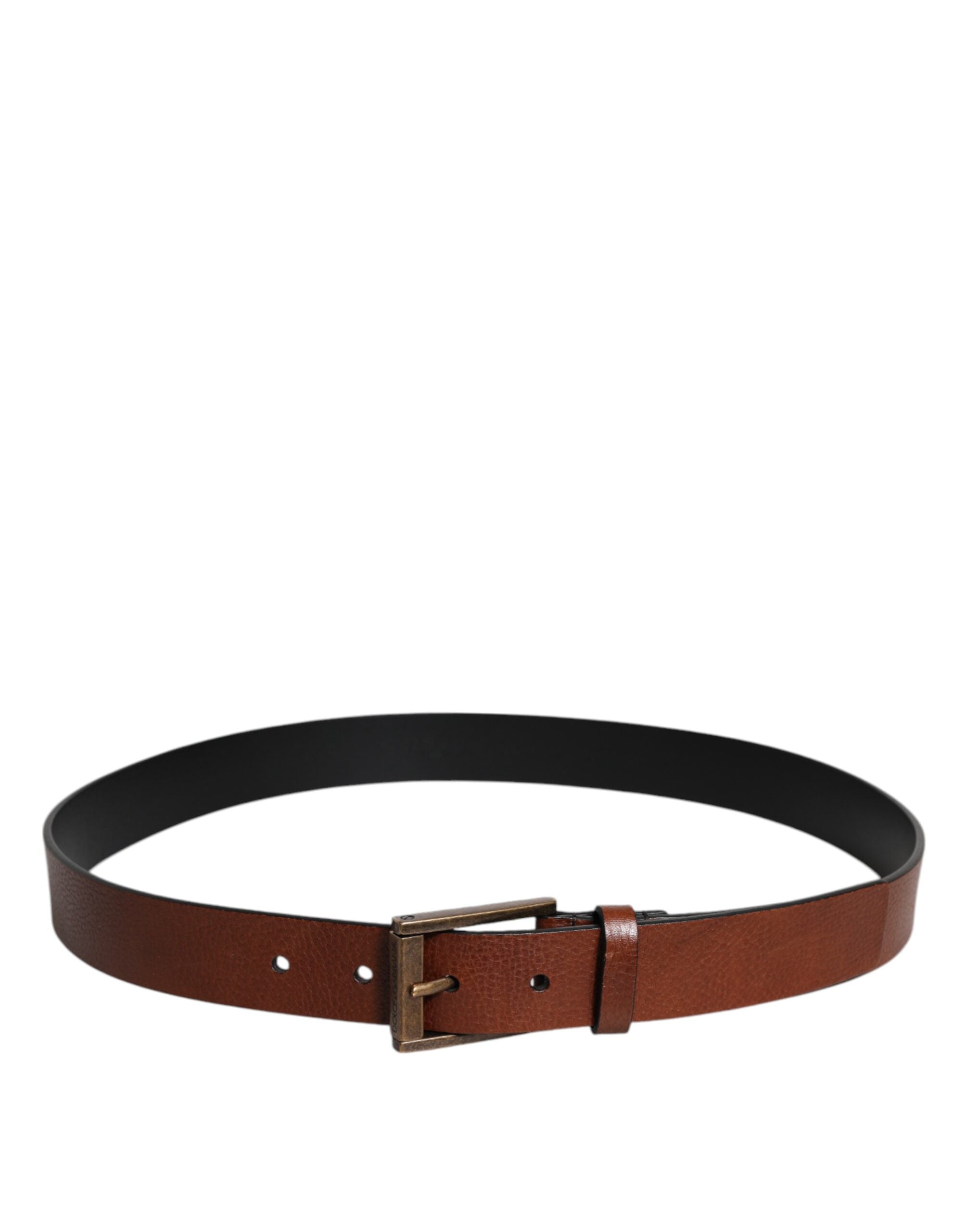 New Dolce & Gabbana Brown Calf Leather Classic Metal Buckle Belt