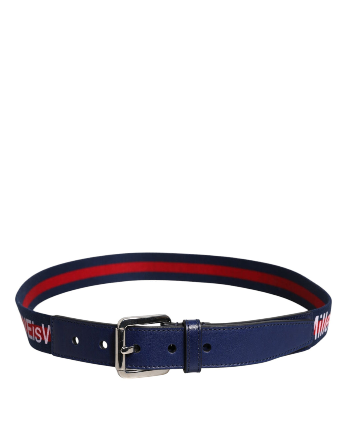New Dolce & Gabbana Blue Cotton Leather Printed Metal Buckle Belt