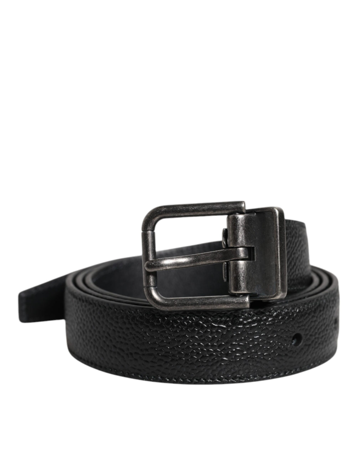 New Dolce & Gabbana Black Calf Leather Classic Metal Buckle Belt