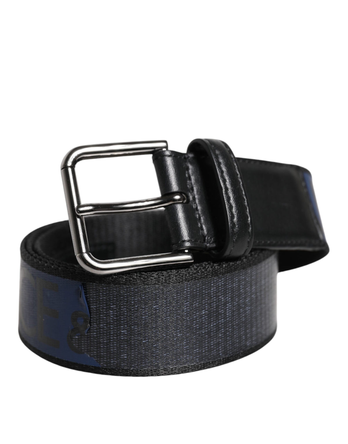 Dolce & Gabbana Black Blue Polyester Printed Metal Buckle Belt