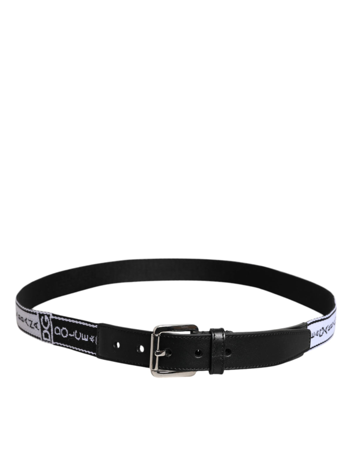 New Dolce & Gabbana Black White Printed Metal Logo Buckle Belt