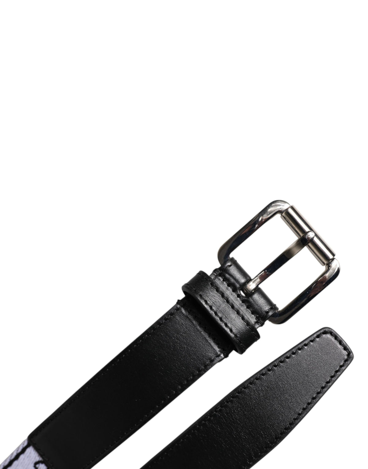New Dolce & Gabbana Black White Printed Metal Logo Buckle Belt