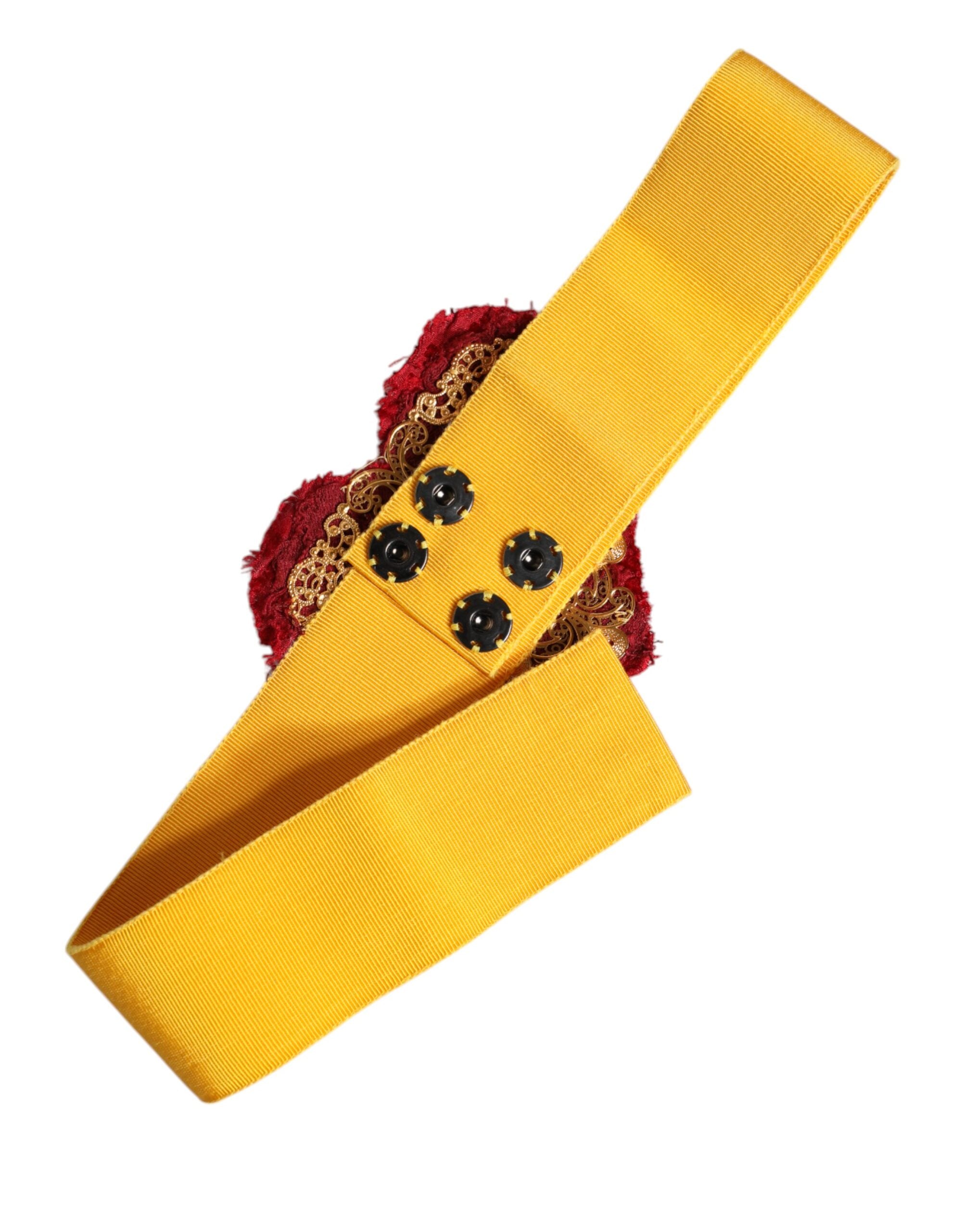 Dolce & Gabbana Yellow Stretch Wide Waist Heart Embellished Belt