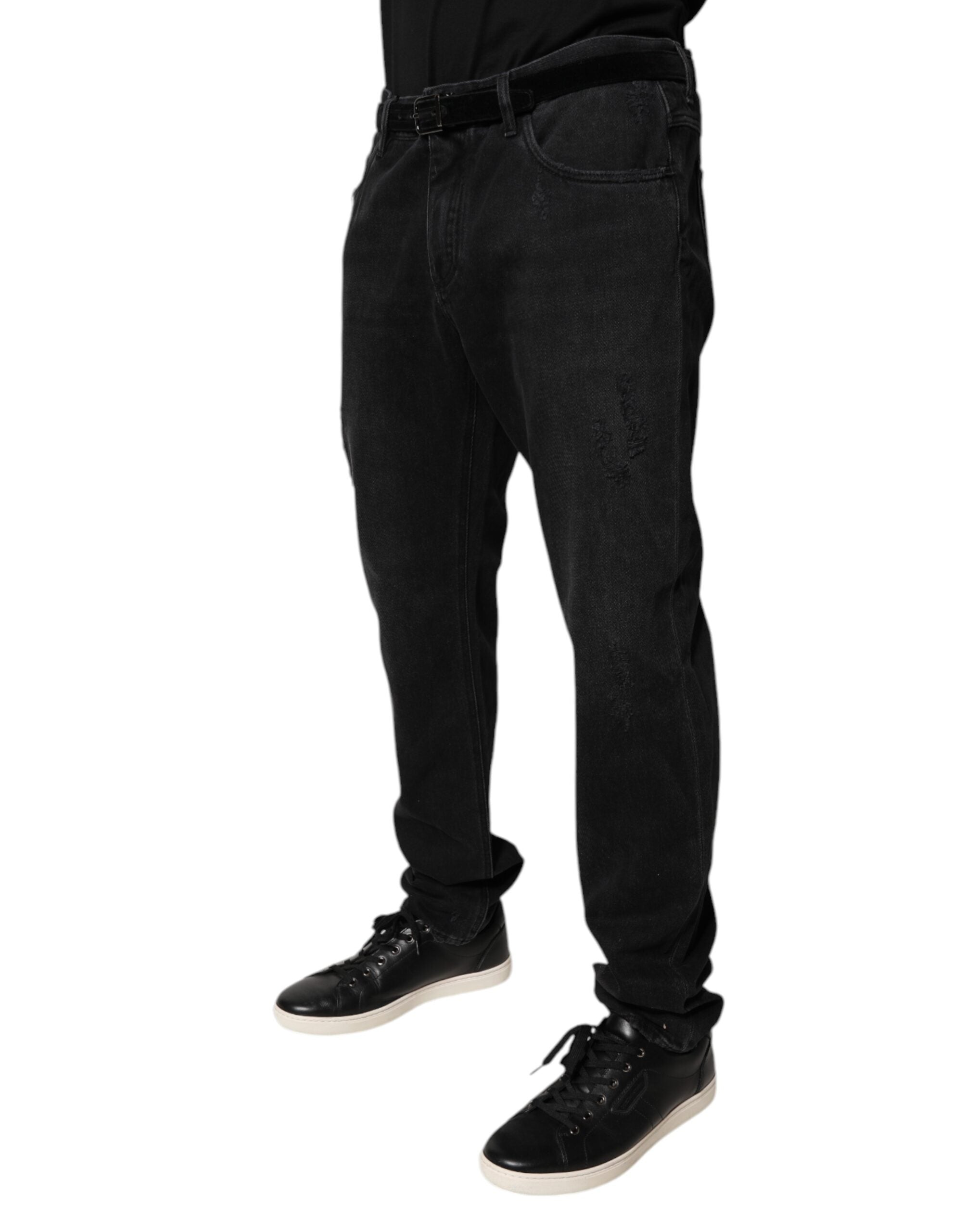 New Dolce & Gabbana Black Cotton Skinny Men Denim Jeans