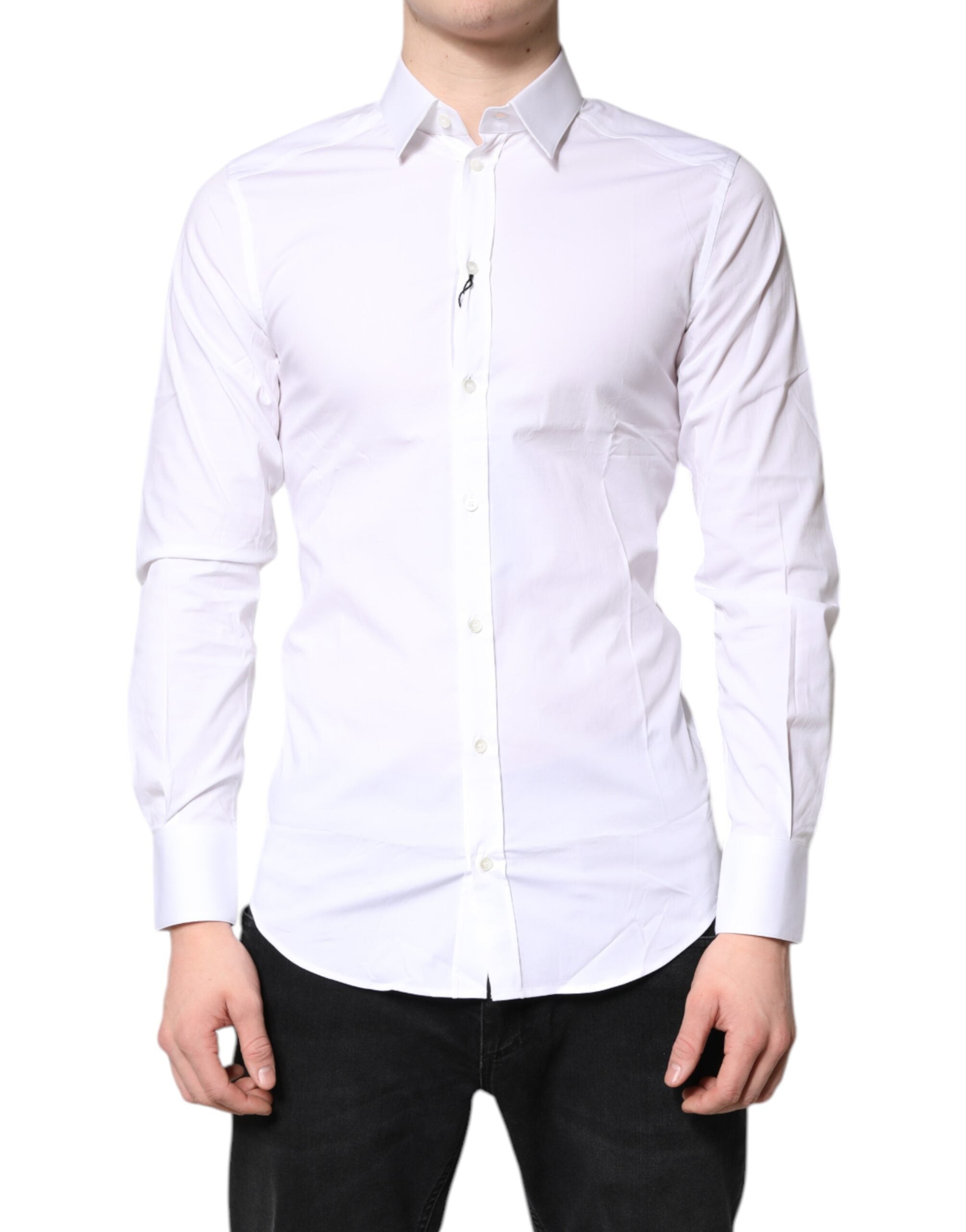 Dolce & Gabbana White Cotton Stretch GOLD Dress Formal Shirt