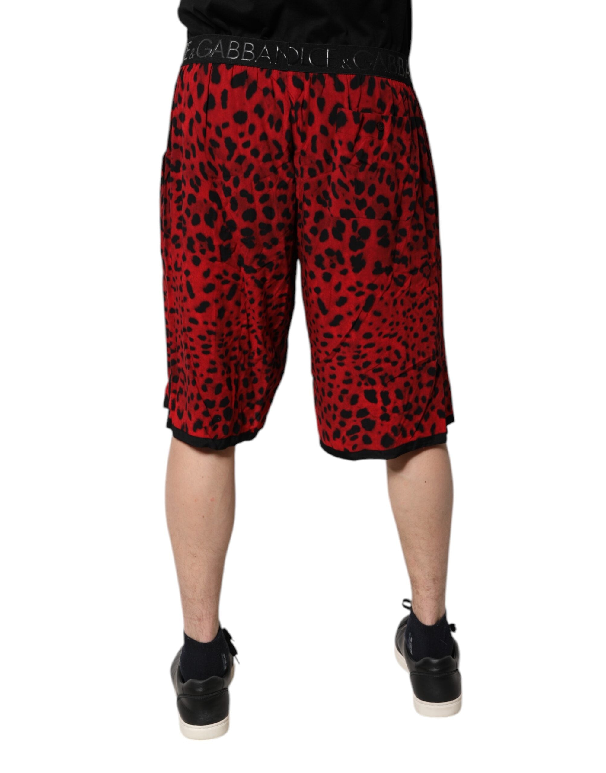 New Dolce & Gabbana Red Leopard Print Bermuda Shorts