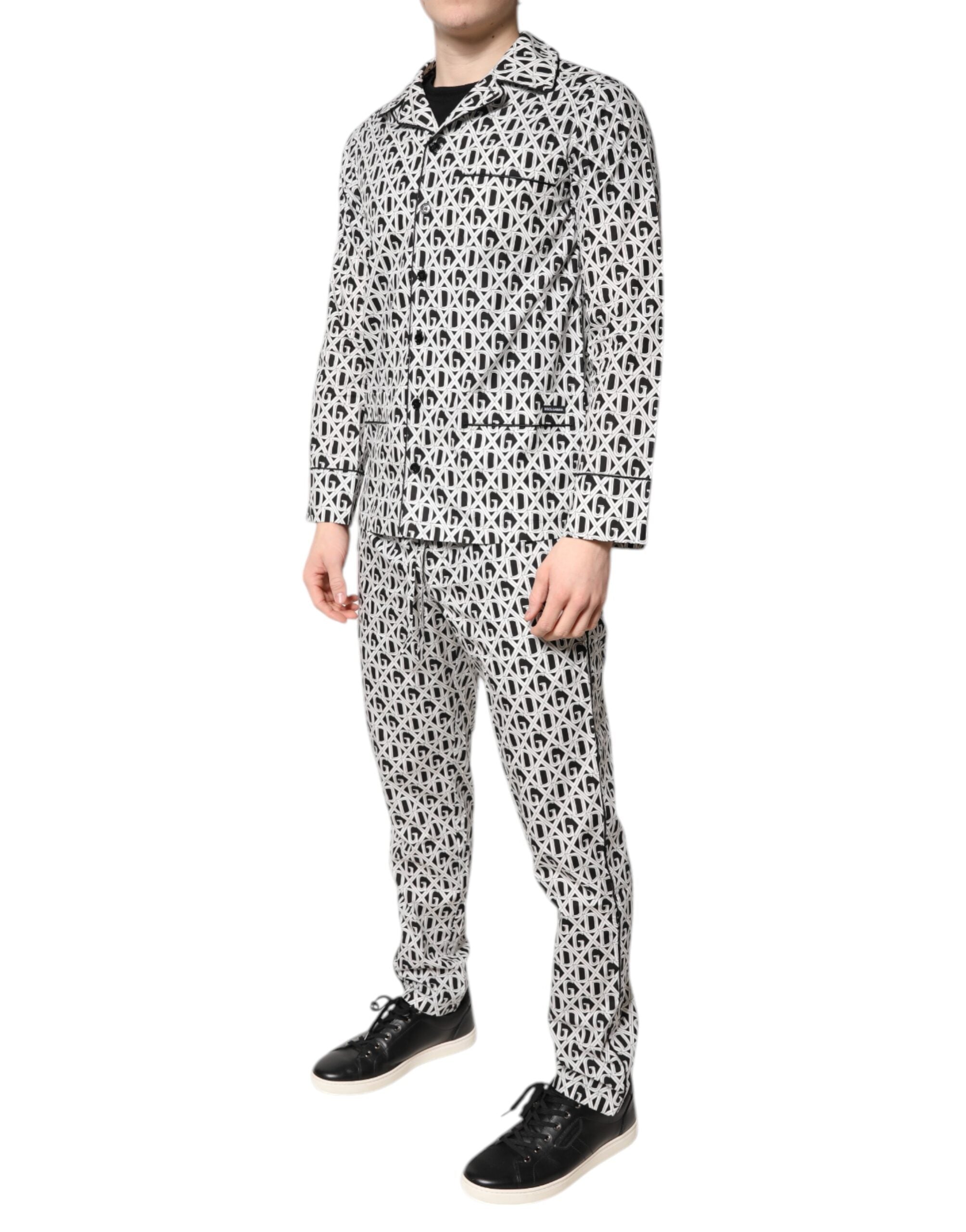 New Dolce & Gabbana Black White DG Print Cotton Pajama Set Sleepwear