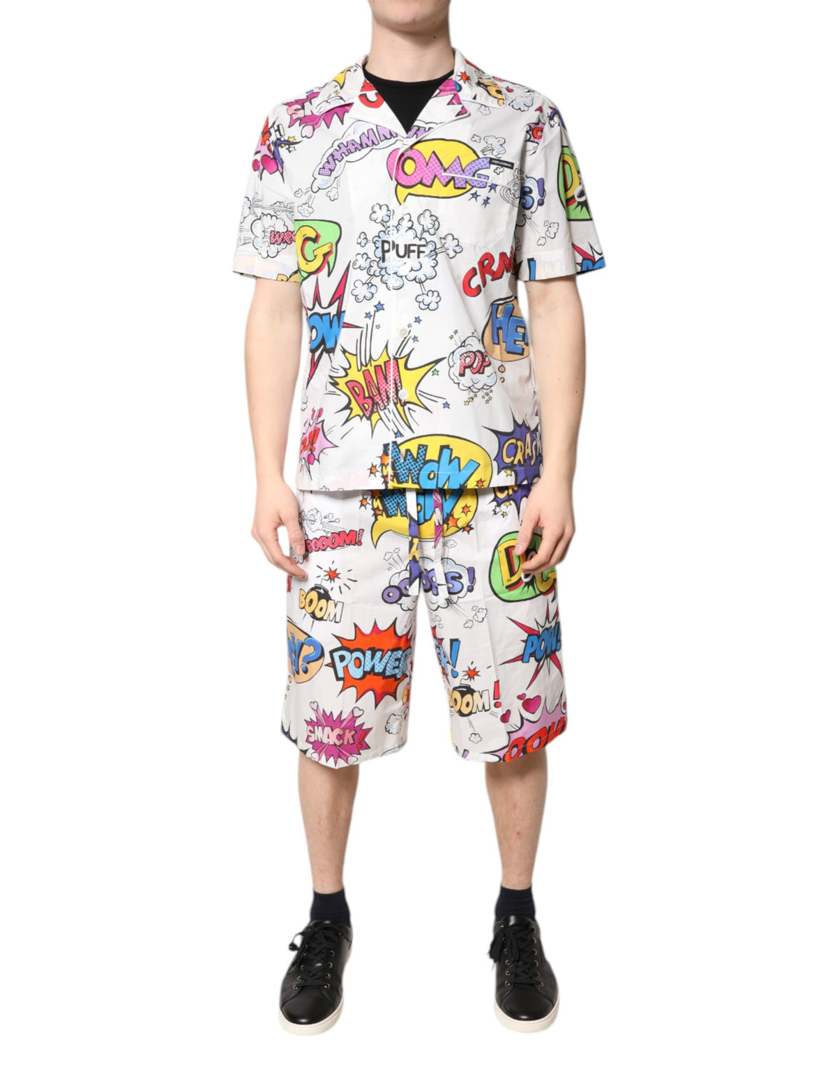 New Dolce & Gabbana White Cartoon Print Cotton Men Pajama Set Sleepwear