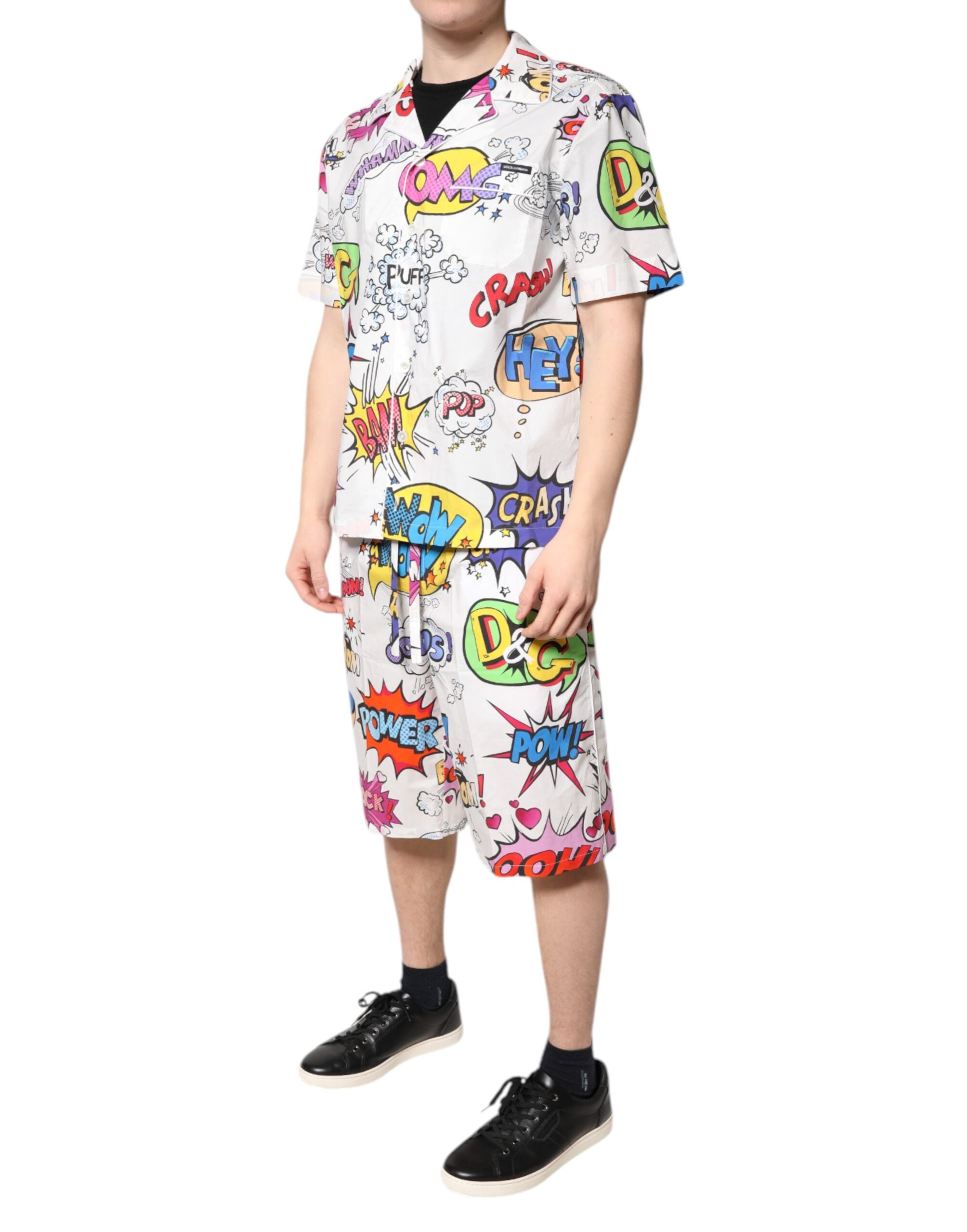 New Dolce & Gabbana White Cartoon Print Cotton Men Pajama Set Sleepwear