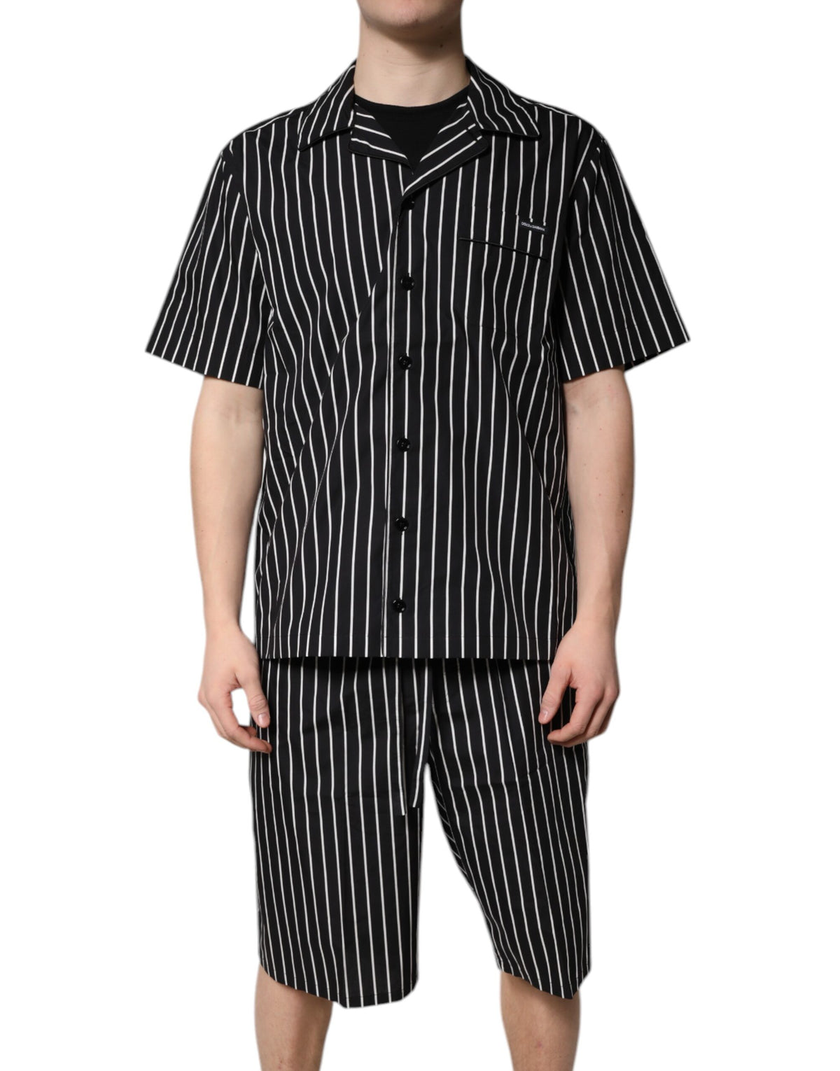 New Dolce & Gabbana Black White Stripes Cotton Men Pajama Set Sleepwear