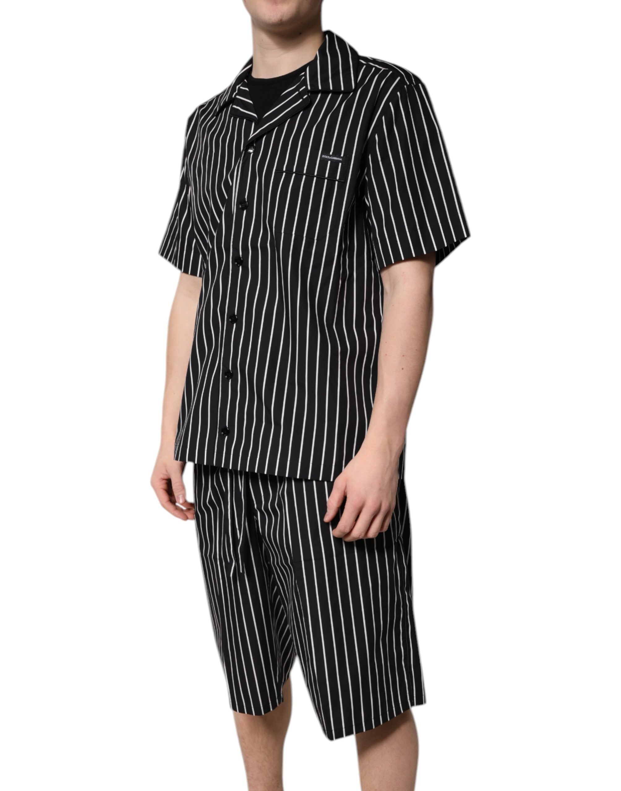 New Dolce & Gabbana Black White Stripes Cotton Men Pajama Set Sleepwear