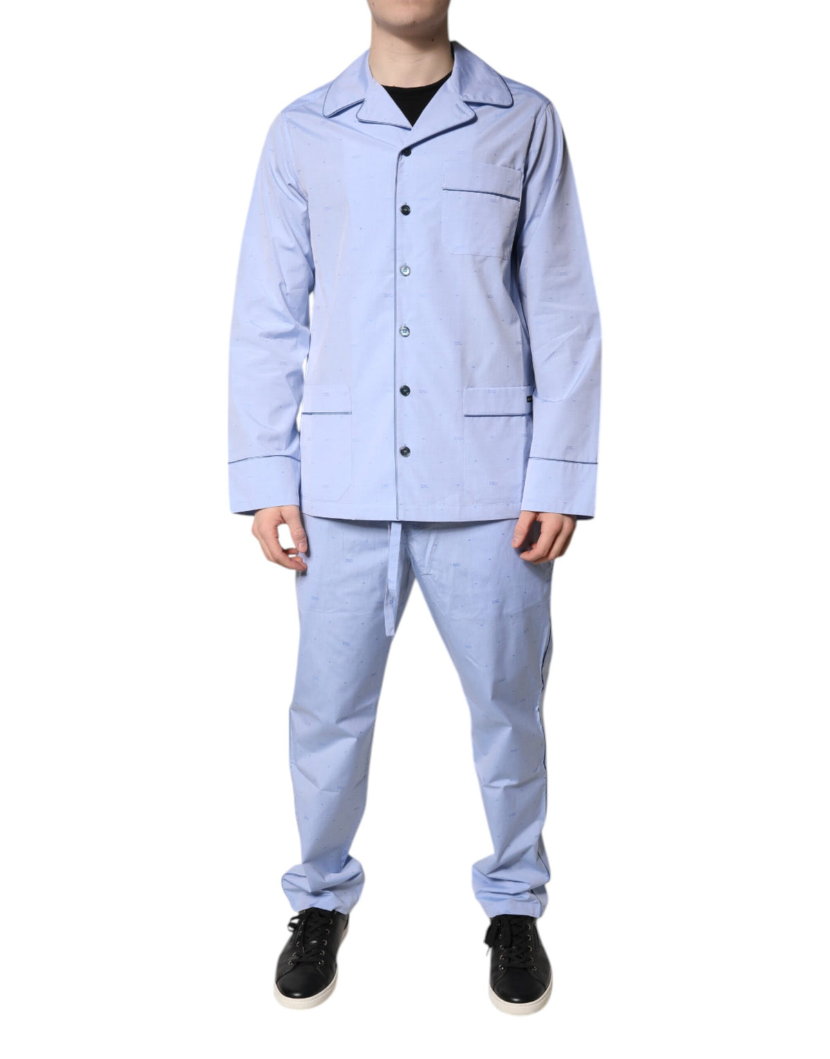 New Dolce & Gabbana Light Blue DG Logo Cotton Men Pajama Set Sleepwear