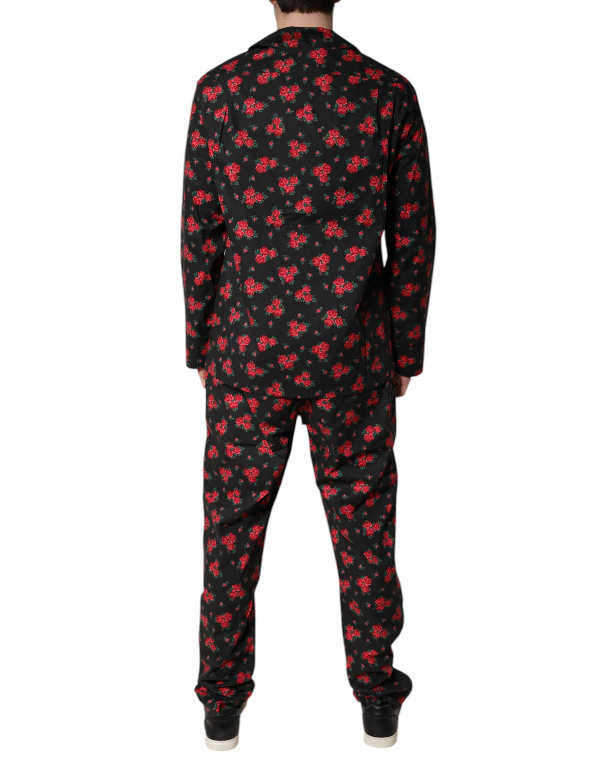 New Dolce & Gabbana Black Floral Print Cotton Men Pajama Set Sleepwear