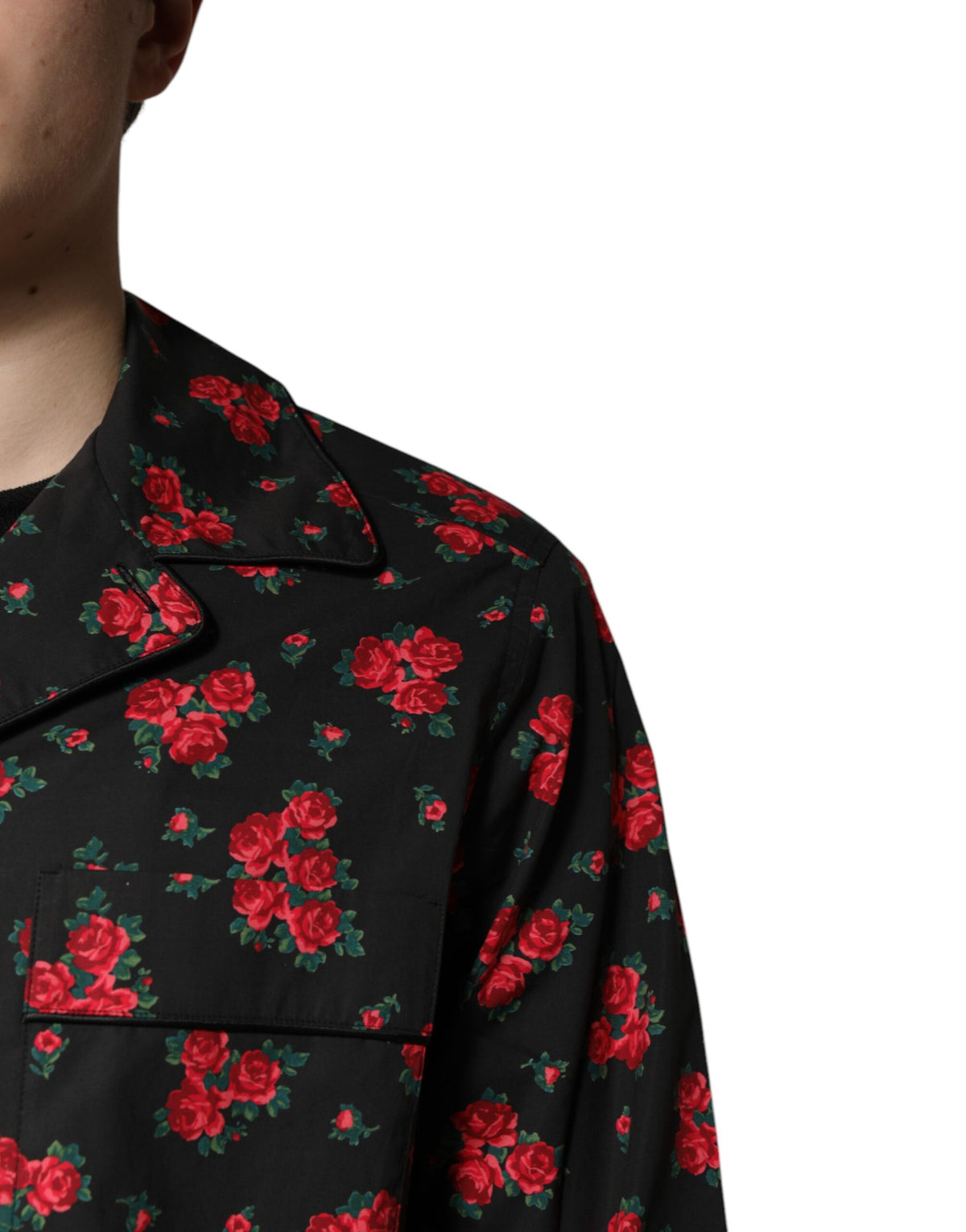 New Dolce & Gabbana Black Floral Print Cotton Men Pajama Set Sleepwear