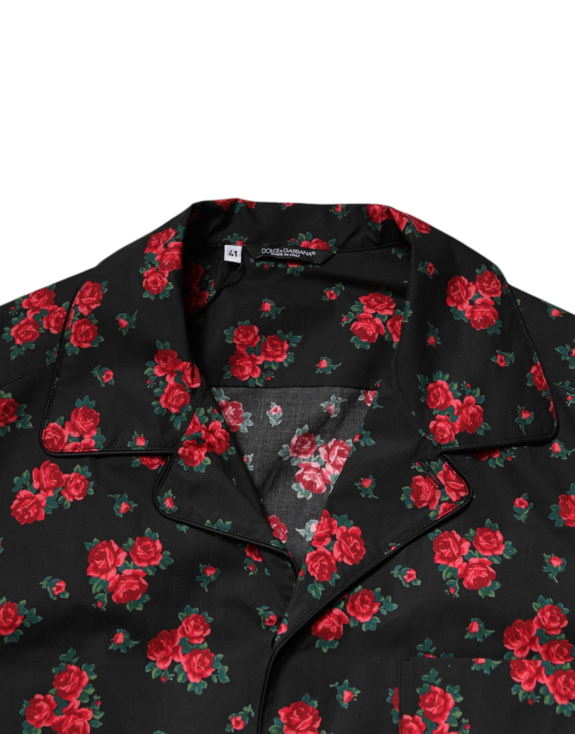 New Dolce & Gabbana Black Floral Print Cotton Men Pajama Set Sleepwear