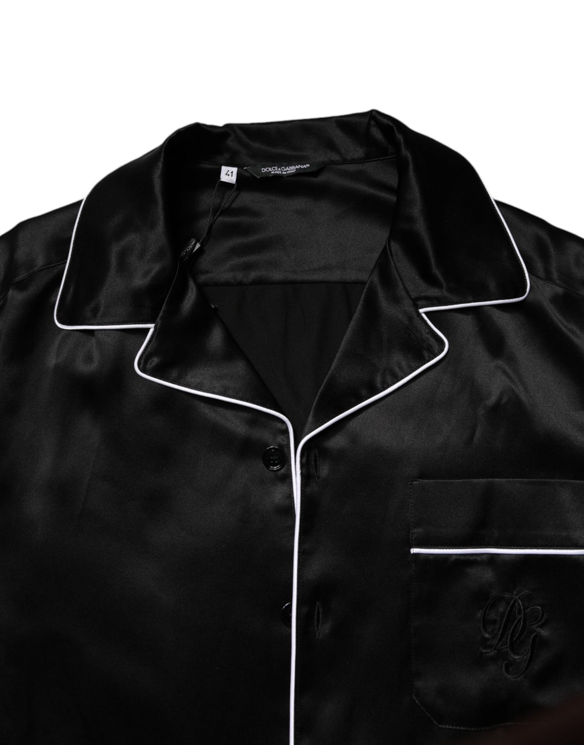 New Dolce & Gabbana Black Silk Shirt Pants Pajama Set Sleepwear