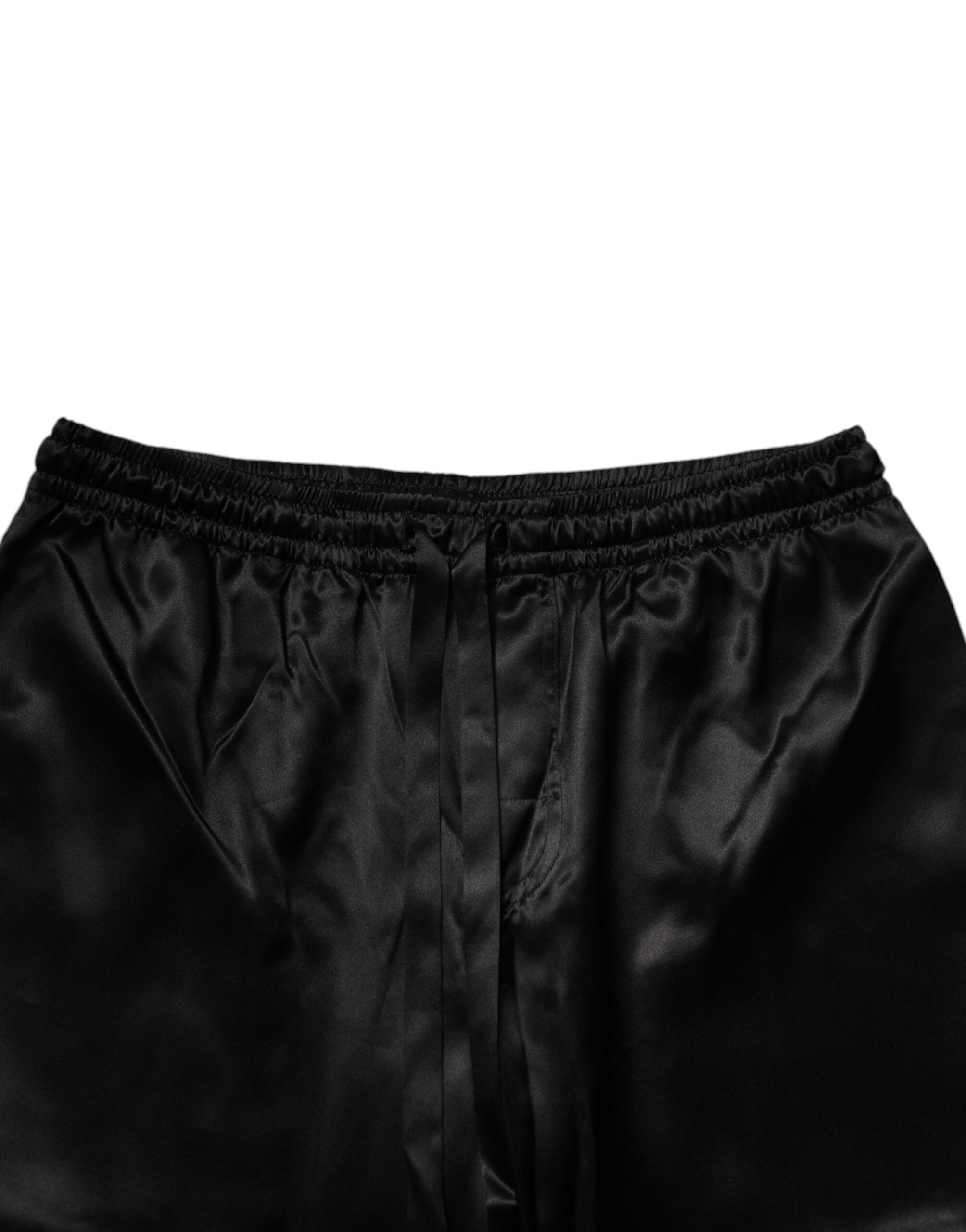 New Dolce & Gabbana Black Silk Shirt Pants Pajama Set Sleepwear