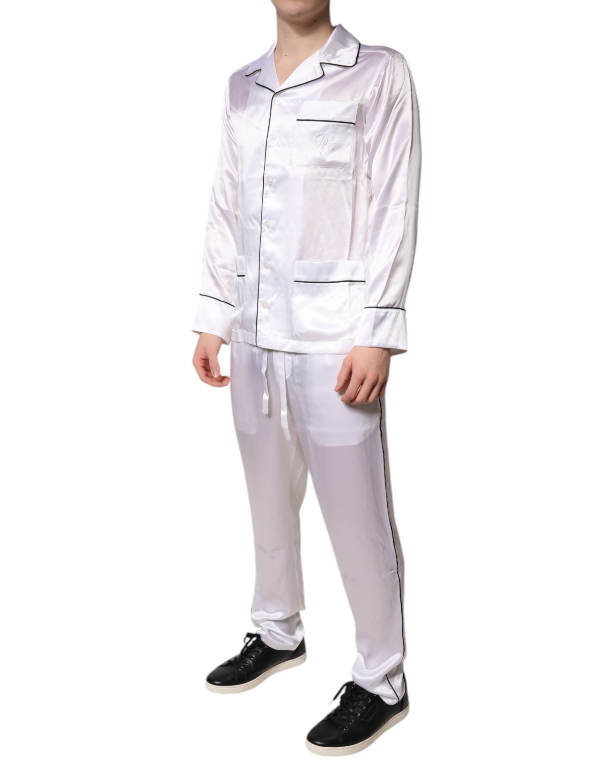 Pre-Owned Dolce & Gabbana White Satin Silk Men Pajama Set Sleepwear