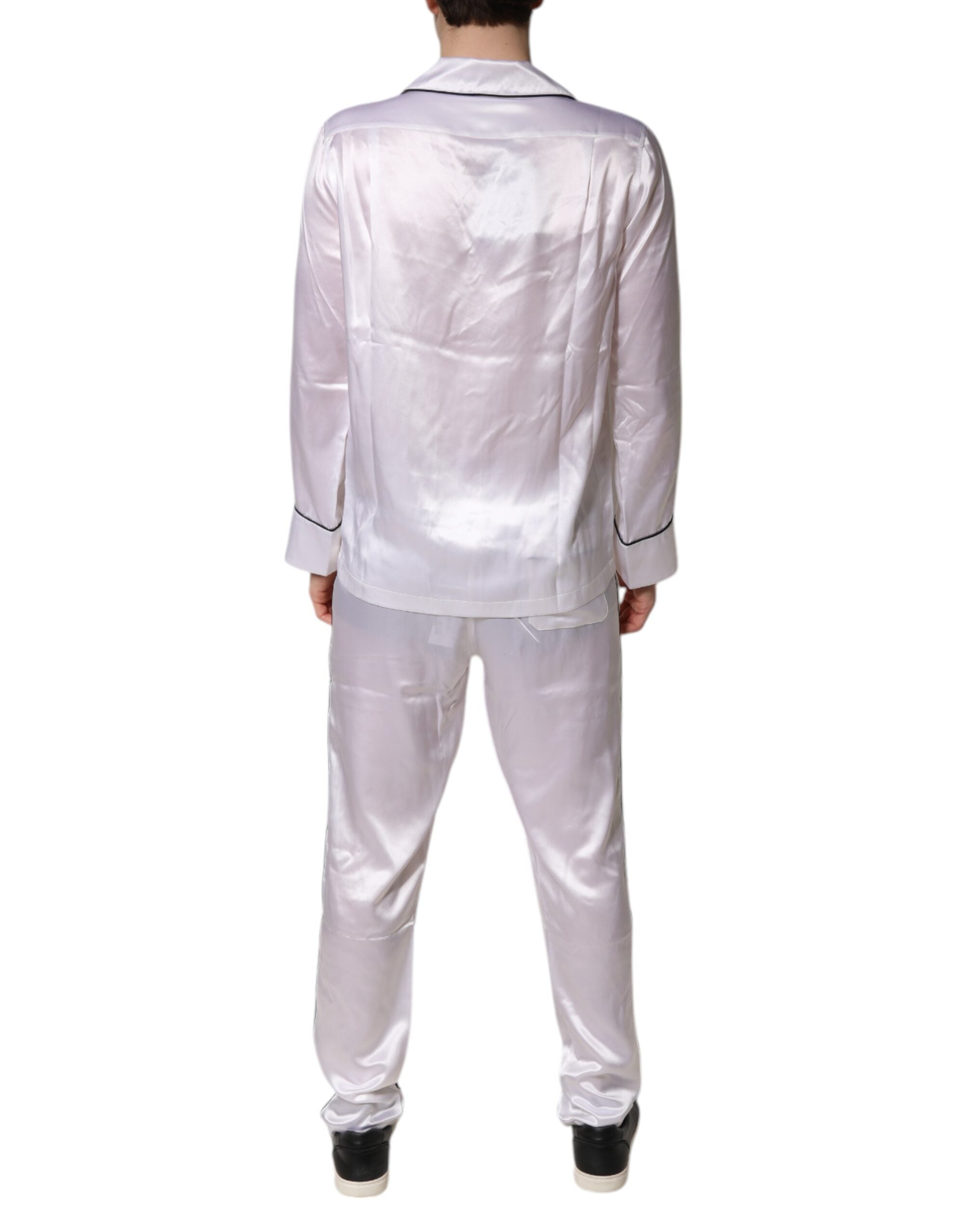 Pre-Owned Dolce & Gabbana White Satin Silk Men Pajama Set Sleepwear