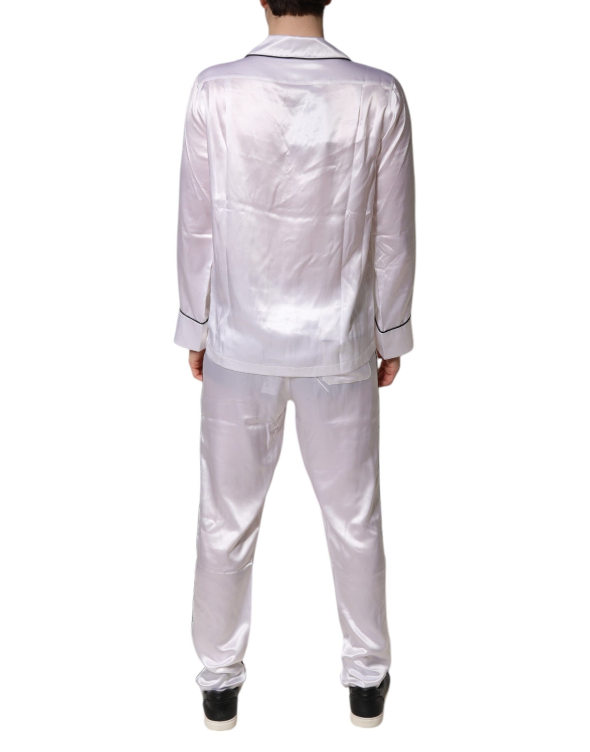 Pre-Owned Dolce & Gabbana White Satin Silk Men Pajama Set Sleepwear - Very Good