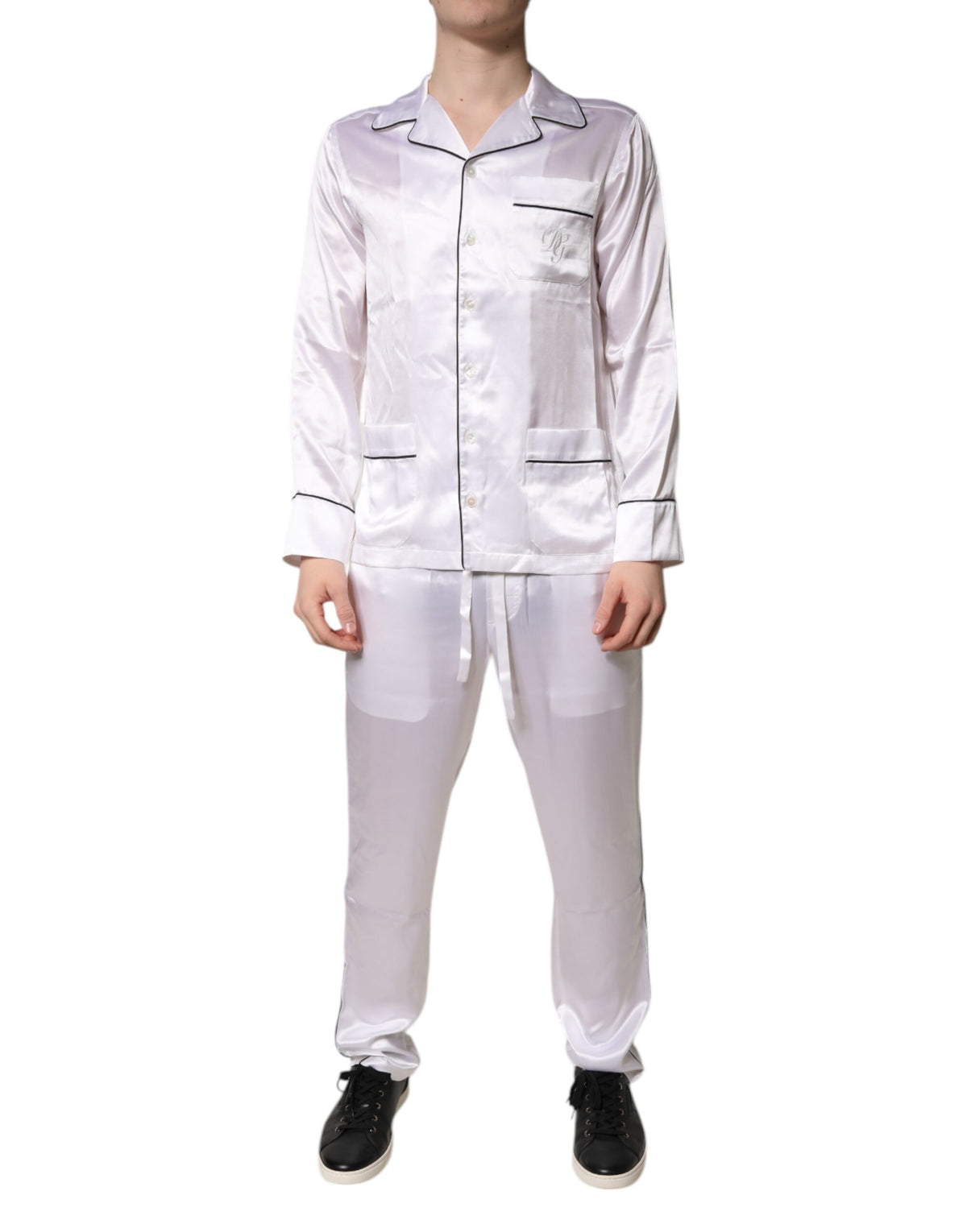 New Dolce & Gabbana White Satin Silk Men Pajama Set Sleepwear