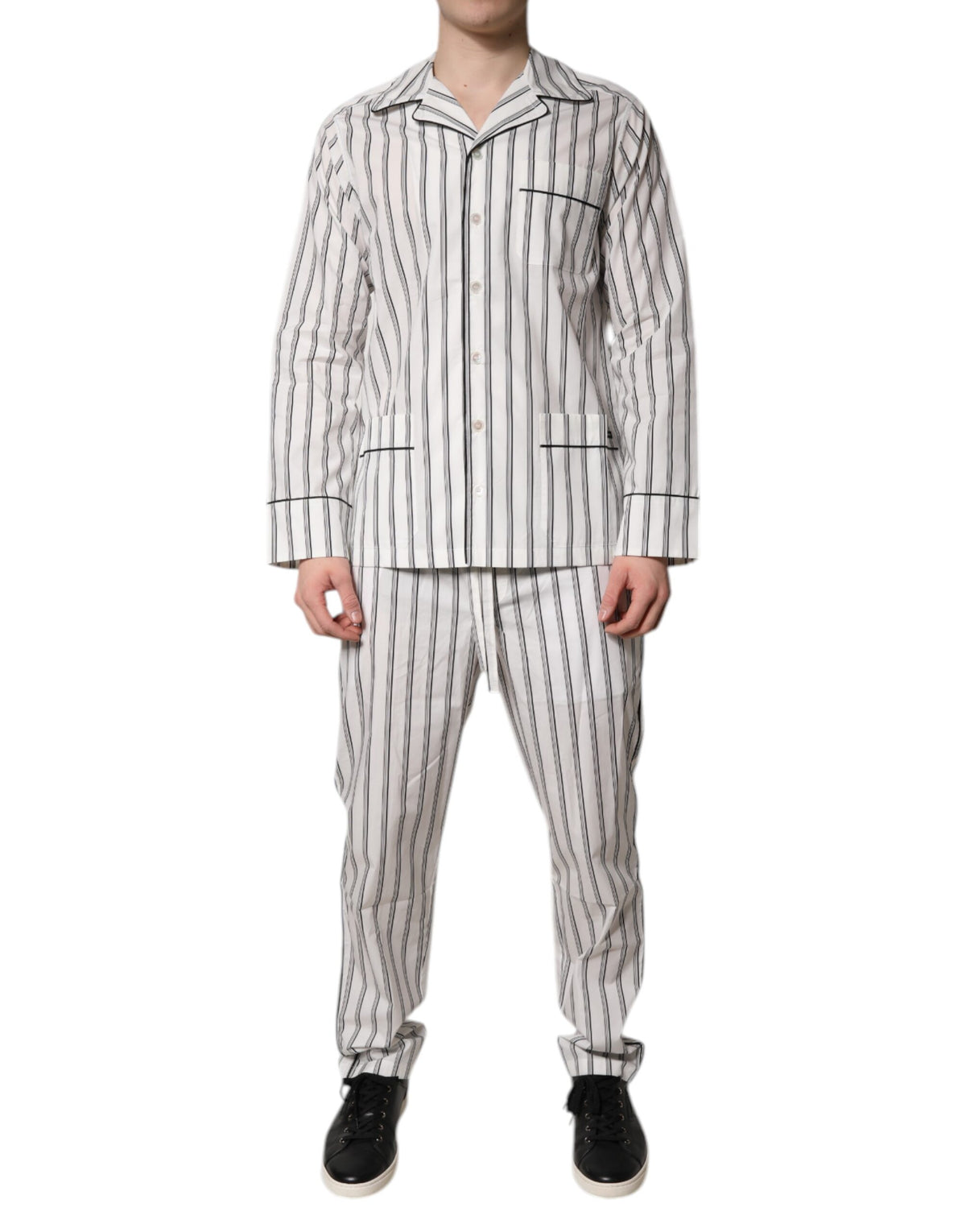 New Dolce & Gabbana White Black Stripes Cotton Men Pajama Set Sleepwear