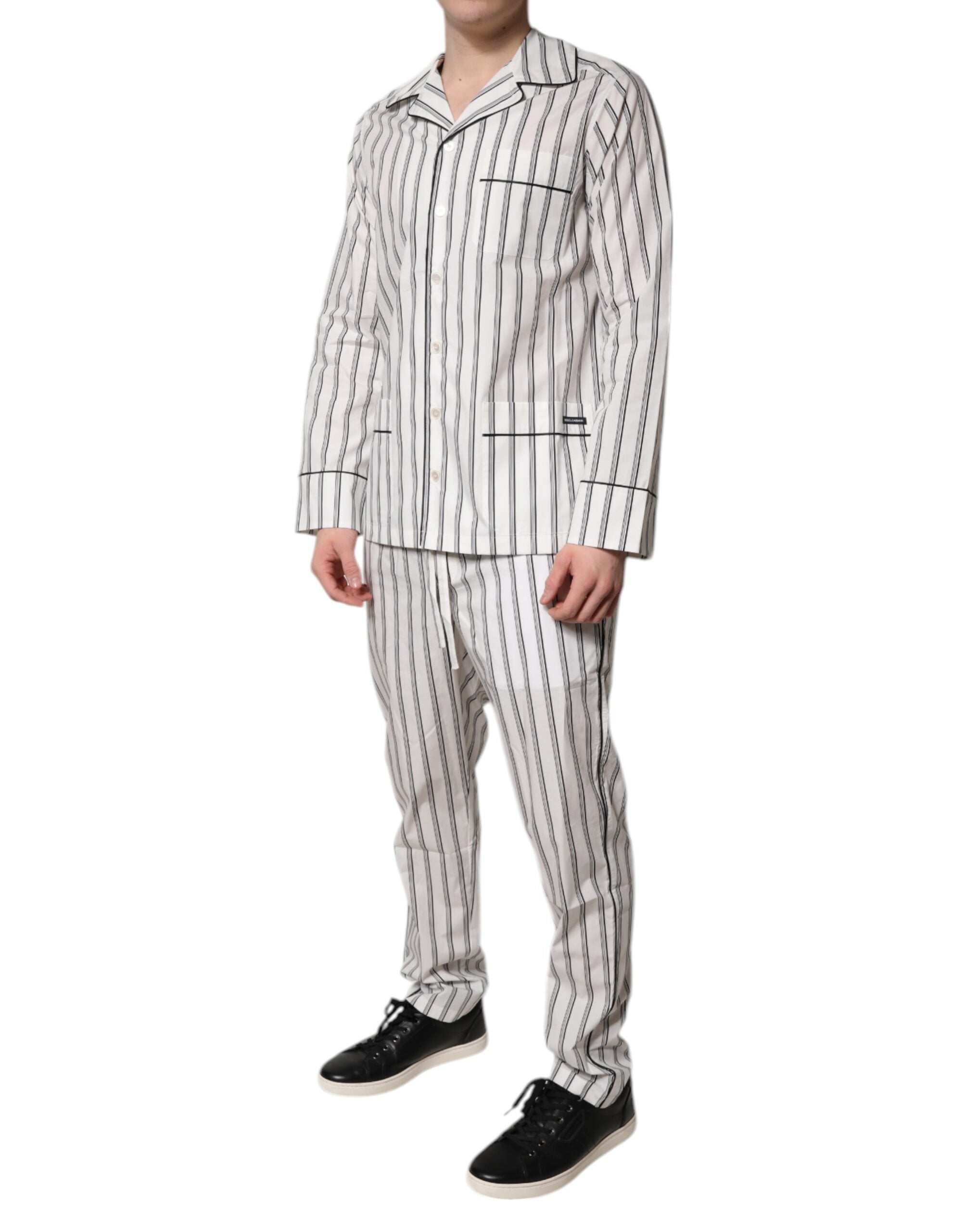 New Dolce & Gabbana White Black Stripes Cotton Men Pajama Set Sleepwear