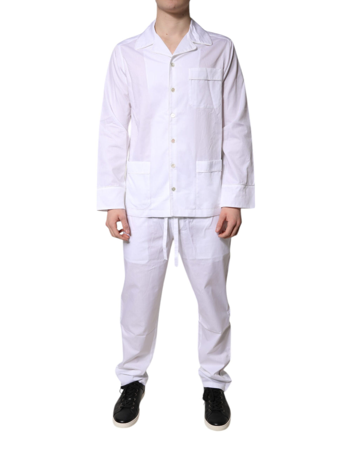 New Dolce & Gabbana White Cotton Shirt Pants Pajama Set Sleepwear