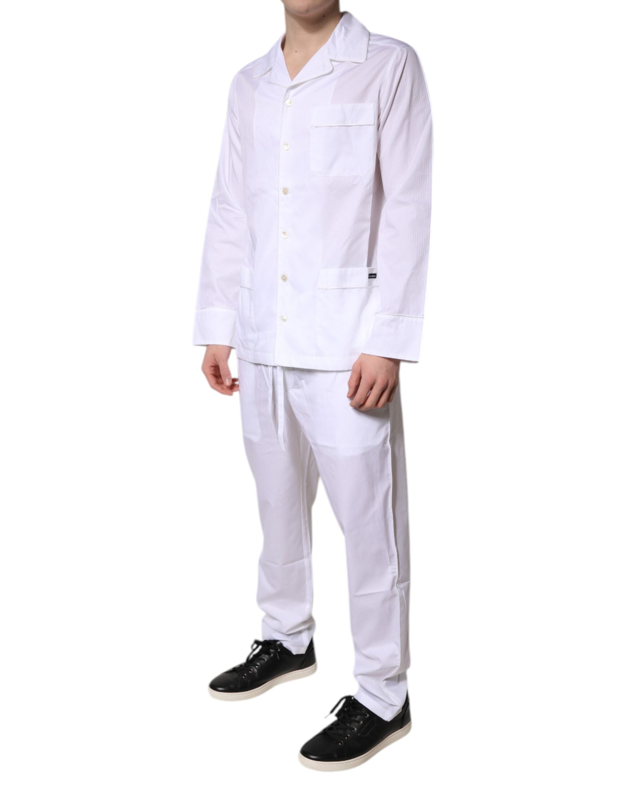 New Dolce & Gabbana White Cotton Shirt Pants Pajama Set Sleepwear