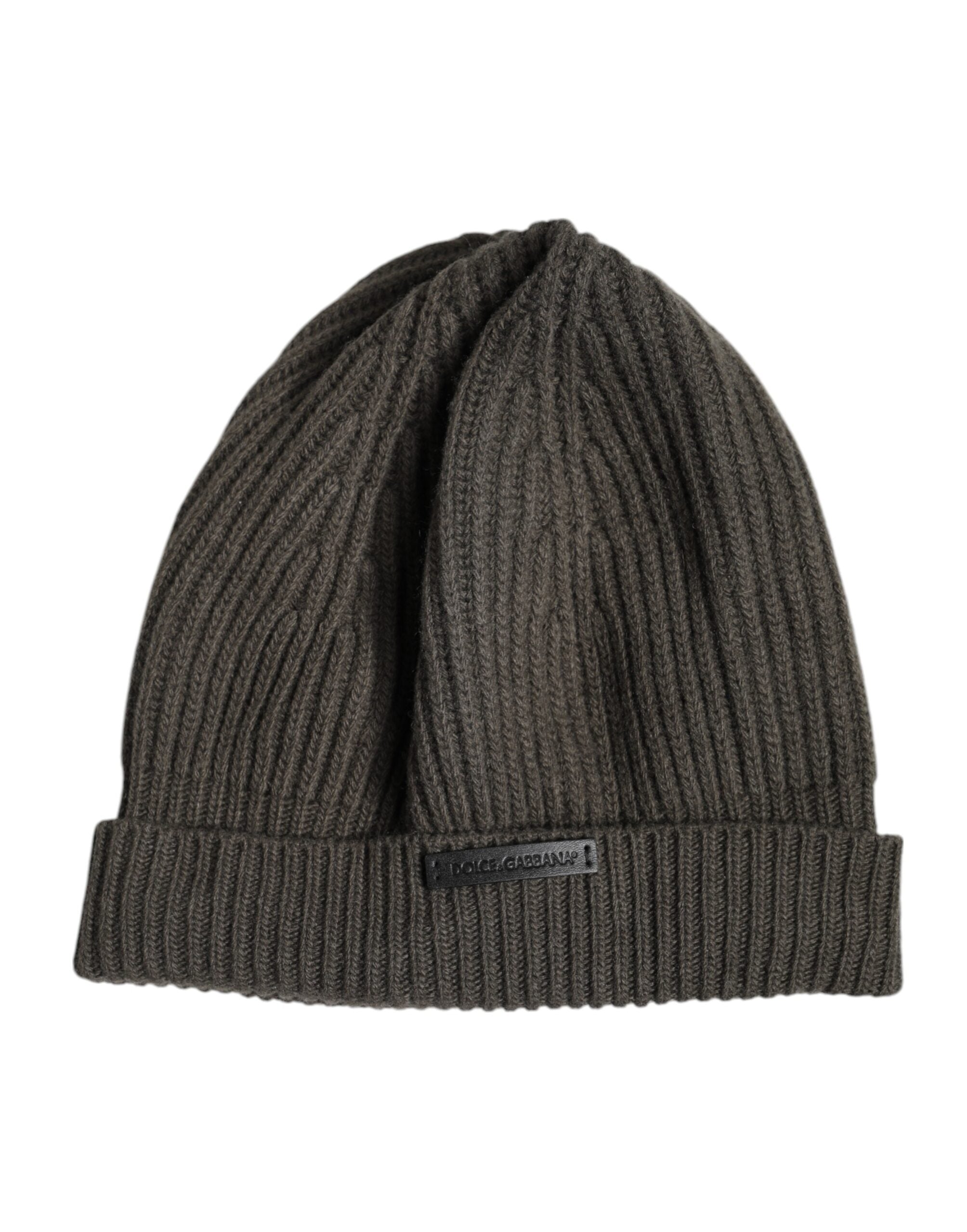 Pre-Owned Dolce & Gabbana Green Wool DG Plaque Knitted Winter Beanie Hat Men's - New with Defect